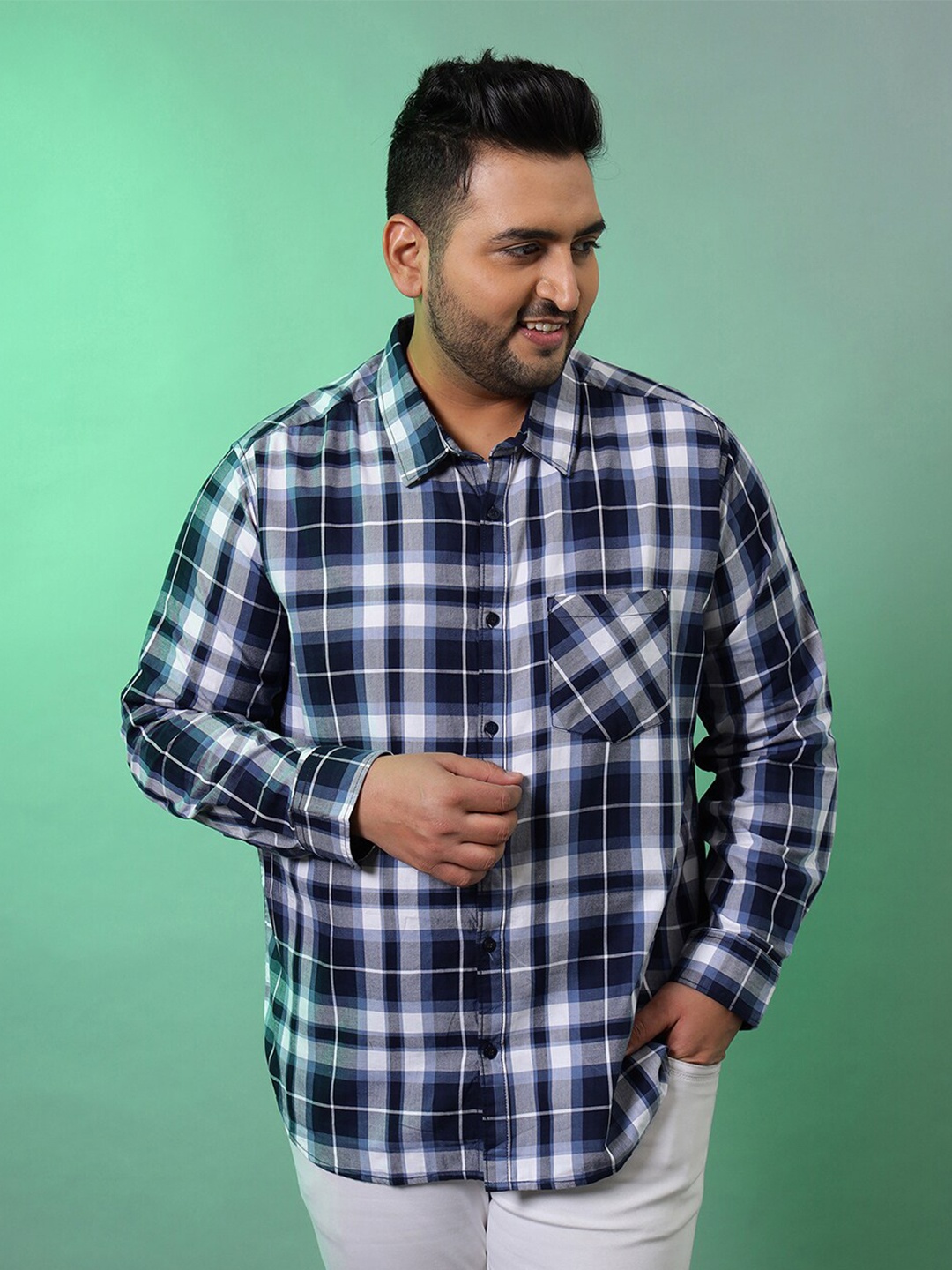 

Instafab Plus Men Plus Size Classic Tartan Checks Cotton Casual Shirt, Blue
