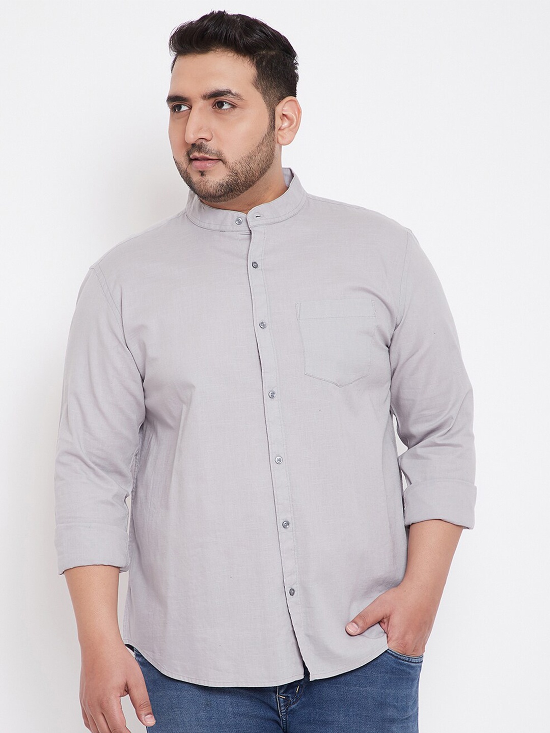Instafab Plus Men Plus Size Classic Cotton Casual Shirt, Grey