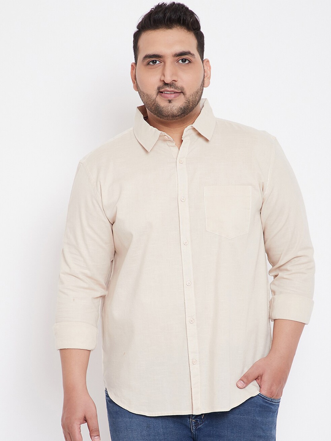 

Instafab Plus Men Plus Size Classic Cotton Casual Shirt, Cream