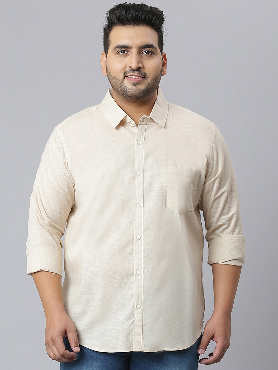 

Instafab Plus Men Plus Size Classic Cotton Casual Shirt, Cream