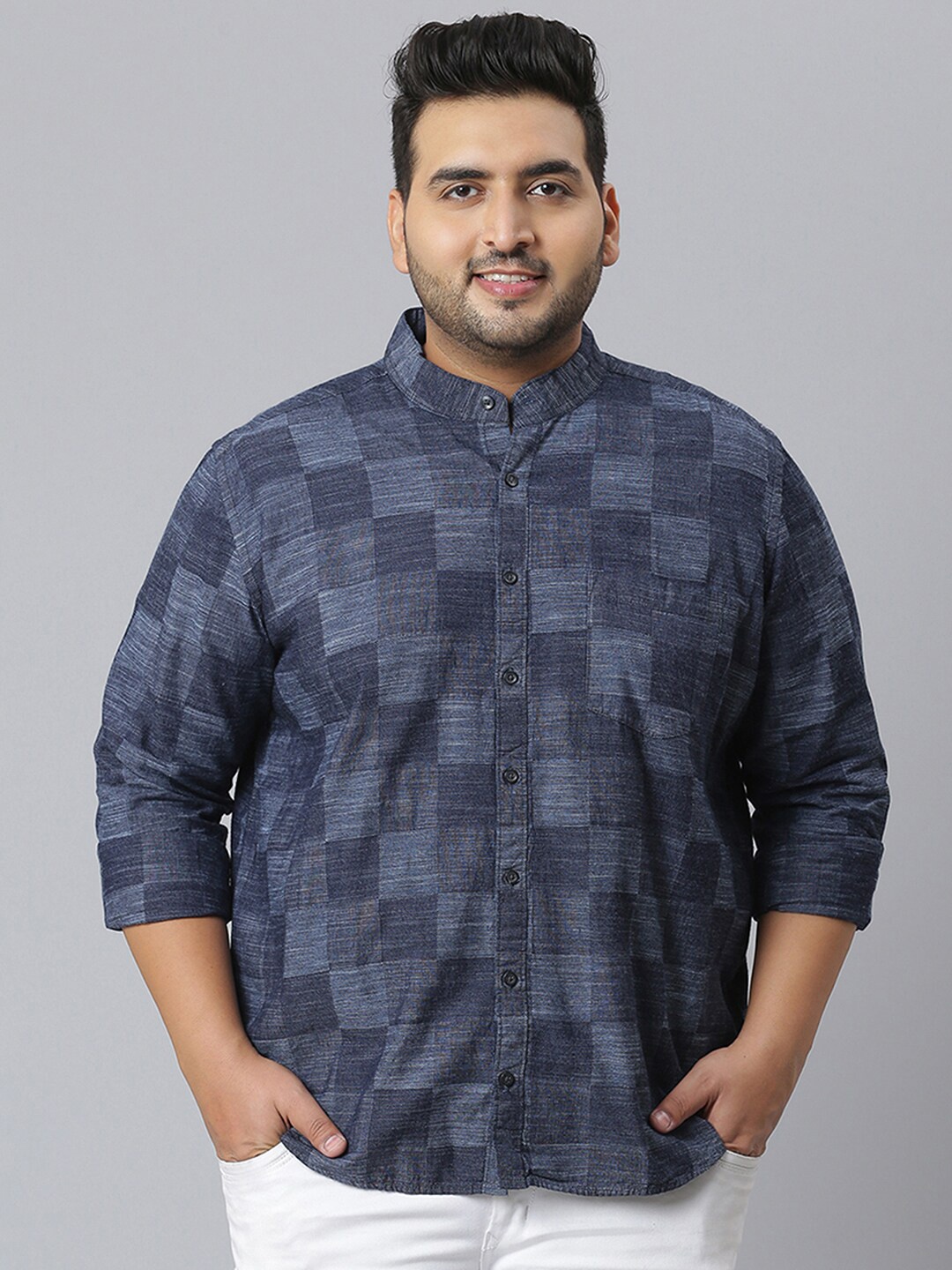 

Instafab Plus Men Plus Size Classic Checked Cotton Casual Shirt, Blue