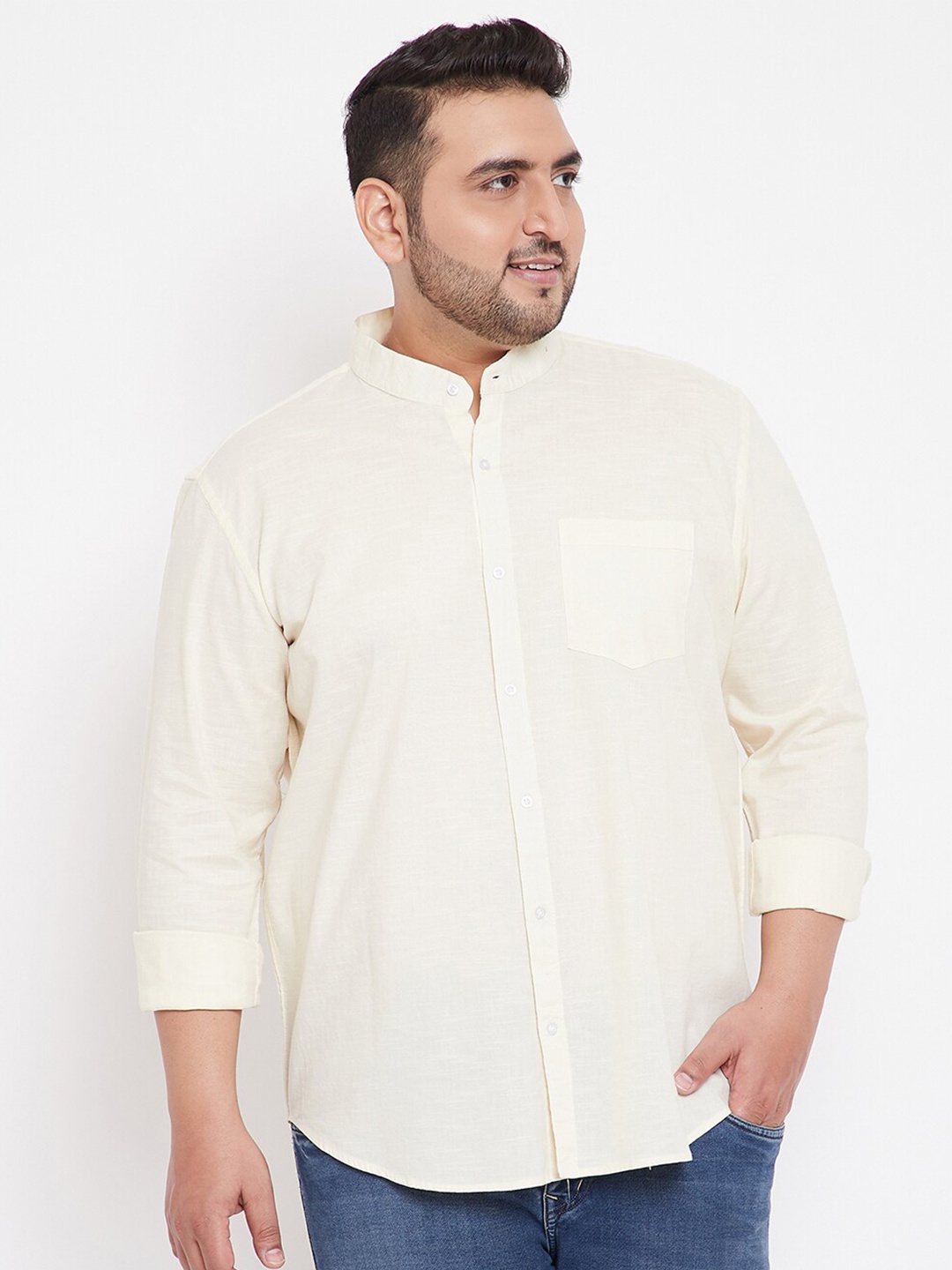 Instafab Plus Men Plus Size Classic Cotton Casual Shirt, Cream