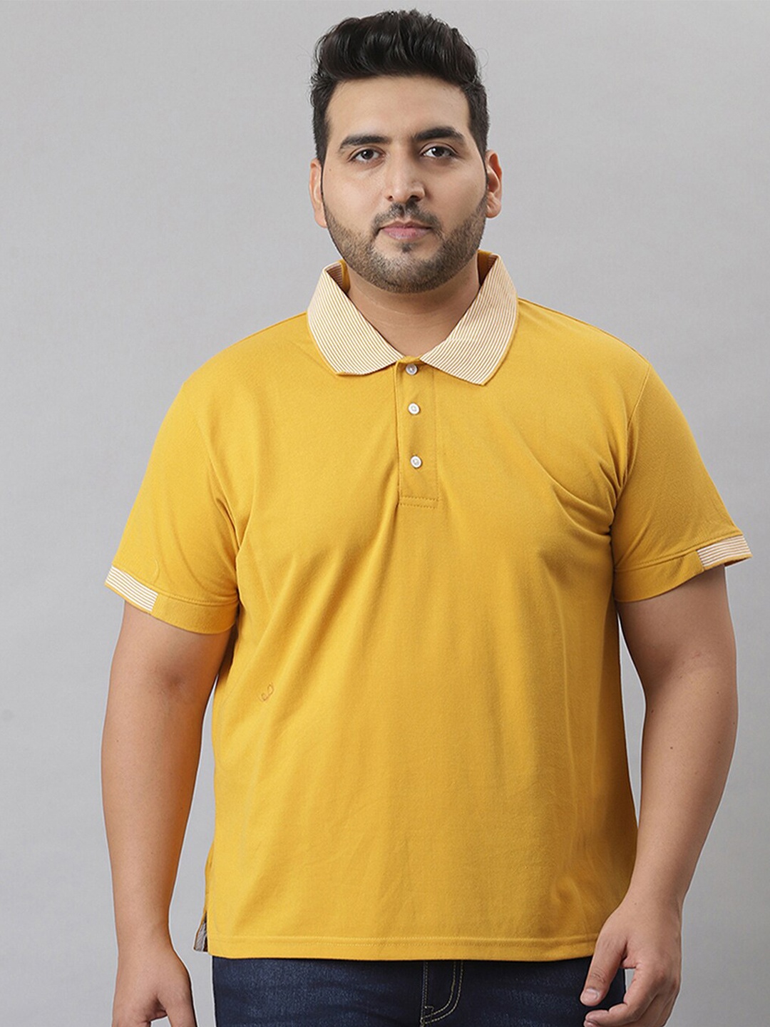 

Instafab Plus Men Plus Size Polo Collar Flex T-shirt, Mustard