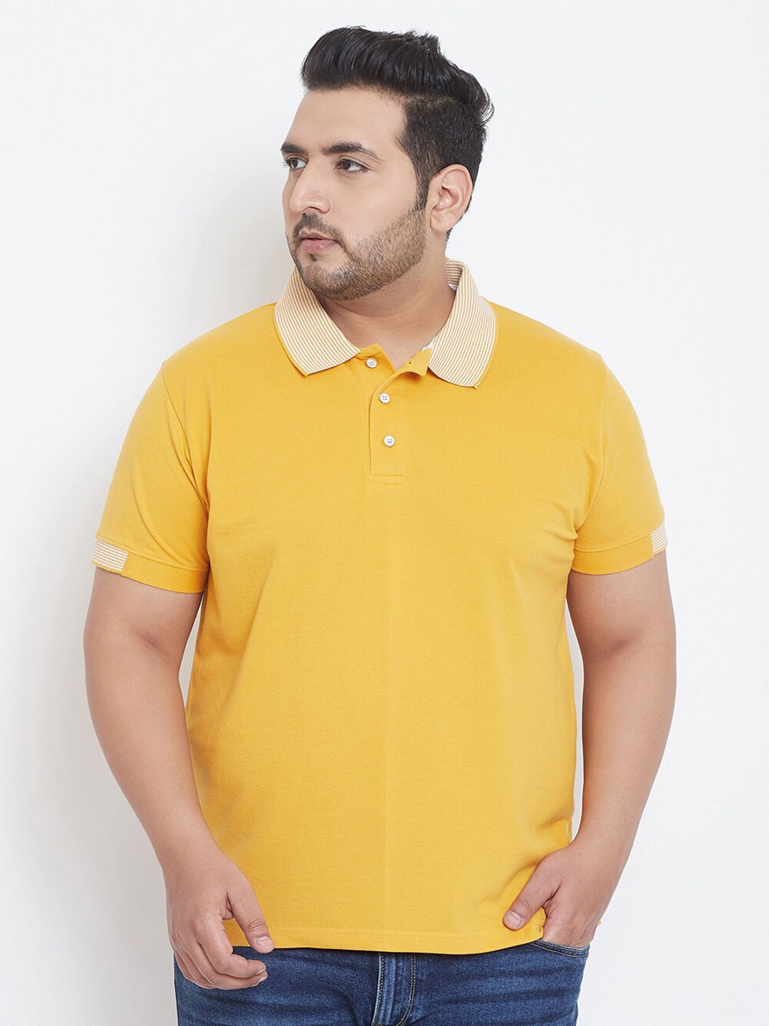 

Instafab Plus Men Plus Size Polo Collar Flex T-shirt, Mustard