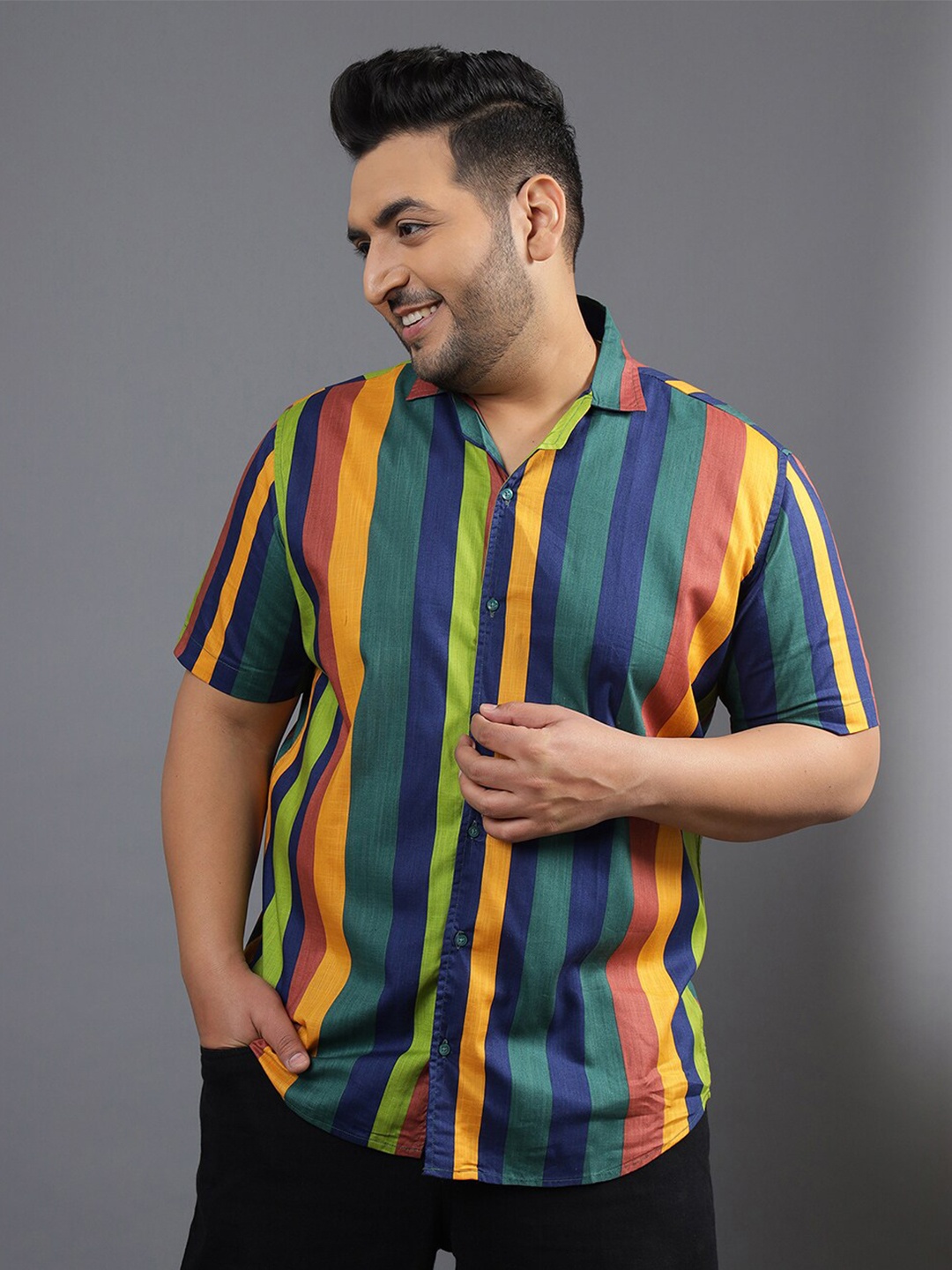 

Instafab Plus Men Plus Size Classic Striped Cotton Casual Shirt, Yellow