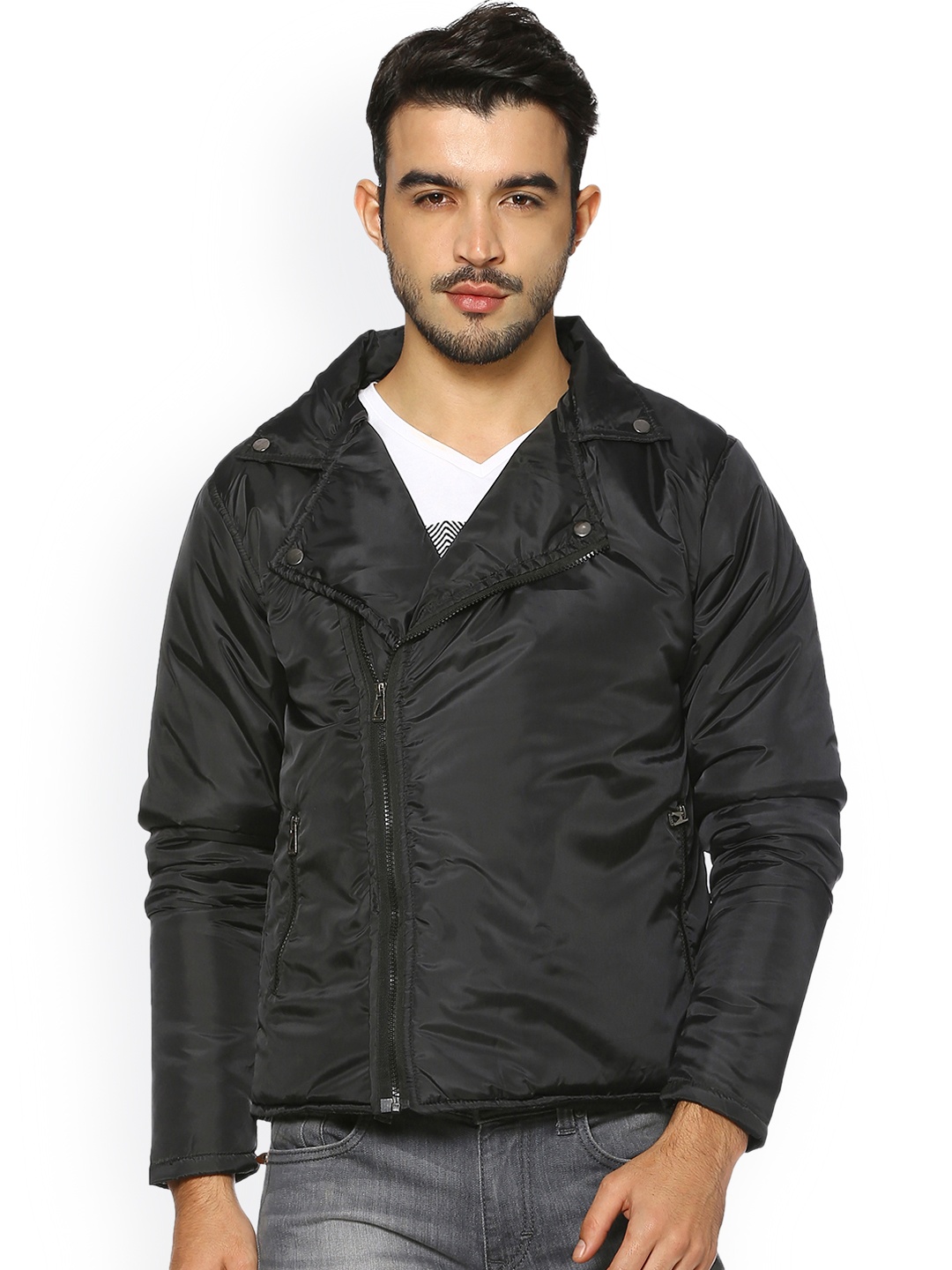 

Campus Sutra Men Black Solid Padded Jacket