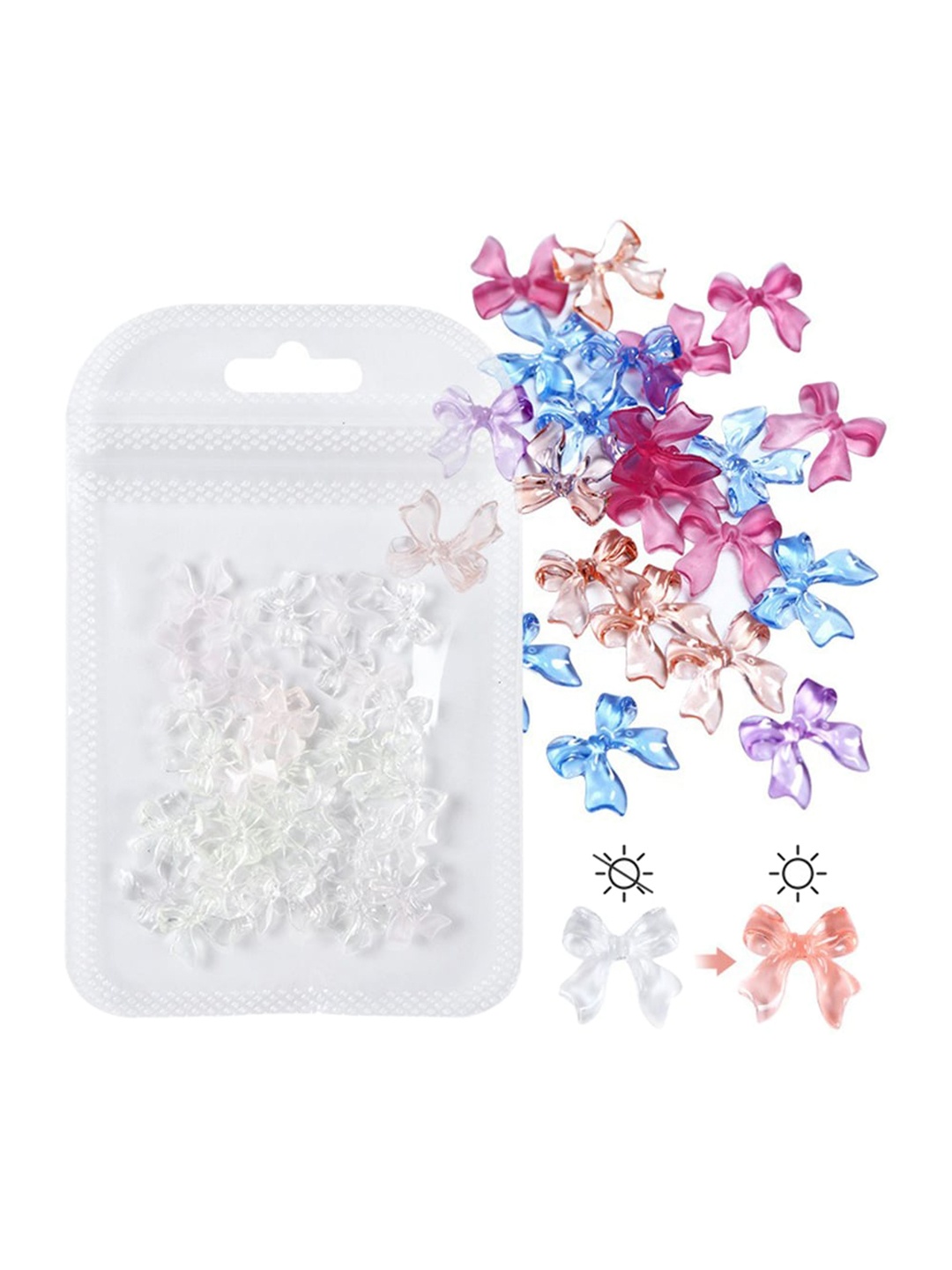 

S.A.V.I. 3D Bow-Nail Art Light Color Change Charms & Flatback Resin Nail Decals - 40 Pcs, Multi