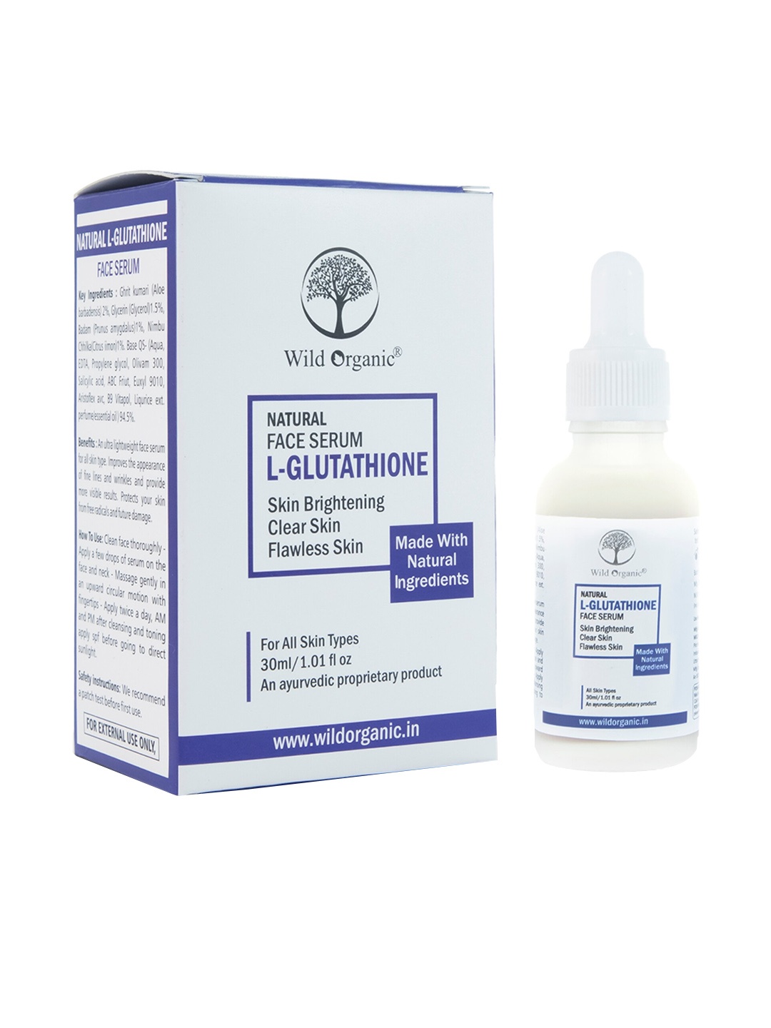 

Wild Organic L- Glutathione Natural Face Serum for Skin Brightening - 30 ml, White