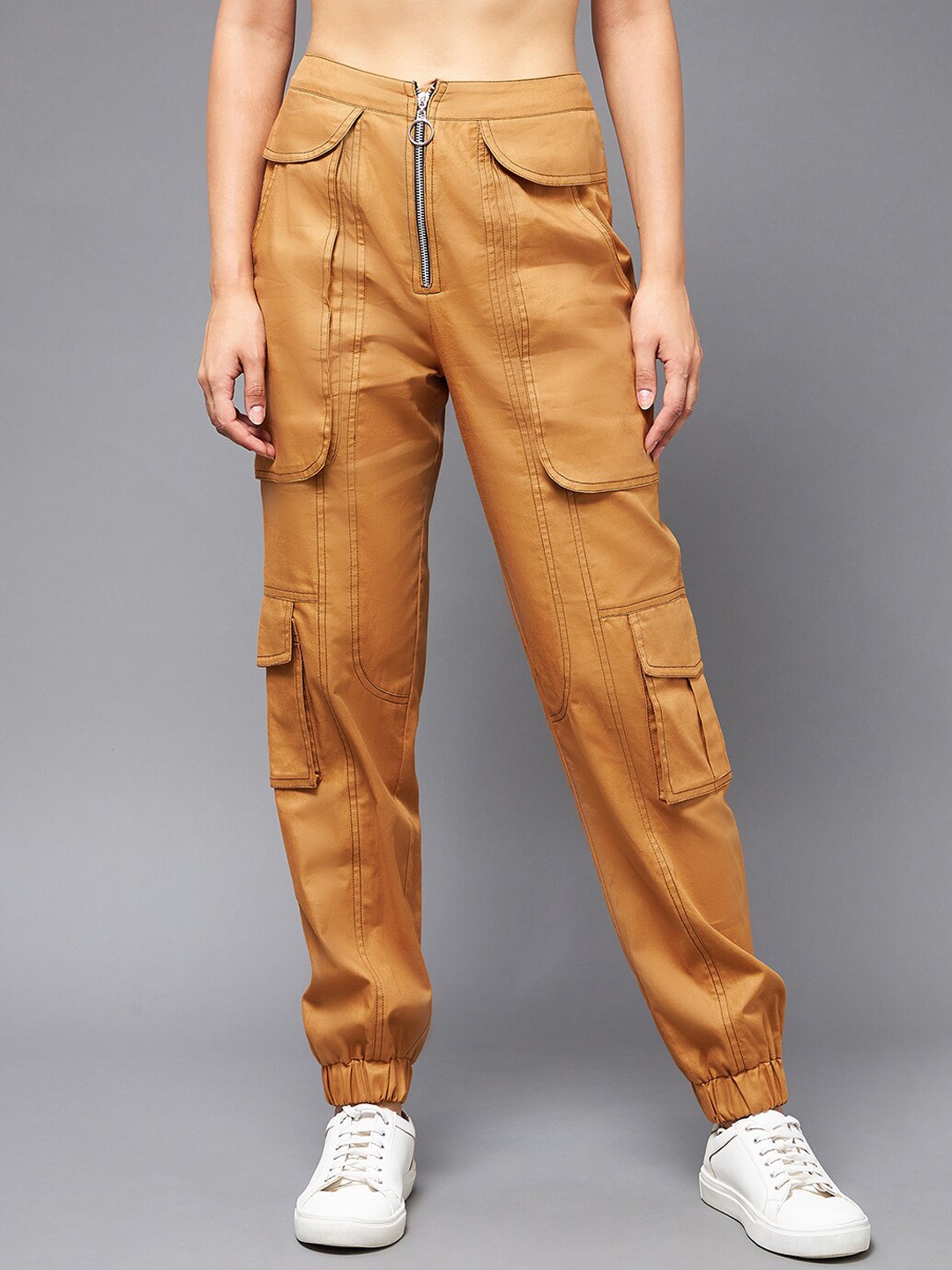 

Miss Chase Women Relaxed Pure Cotton Joggers, Tan