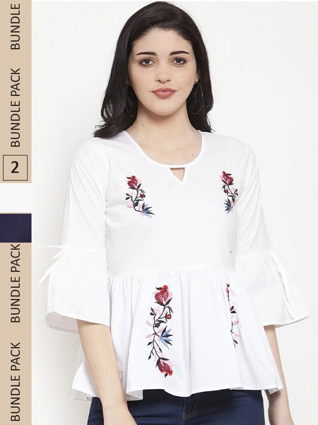 

ROOPWATI FASHION Pack Of 2 Floral Printed Top, White