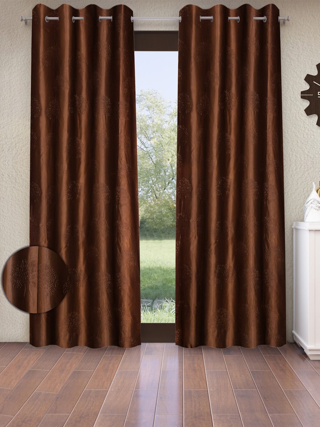 

Fashion String Brown Set of 2 Tree Embossed Long Door Curtains