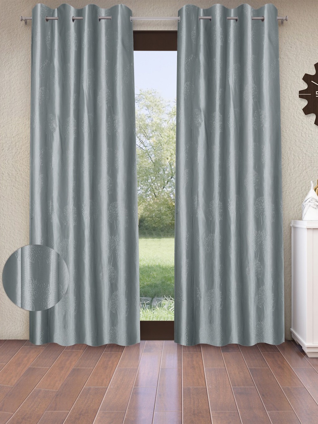 

Fashion String Grey Set of 2 Tree Embossed Long Door Curtains