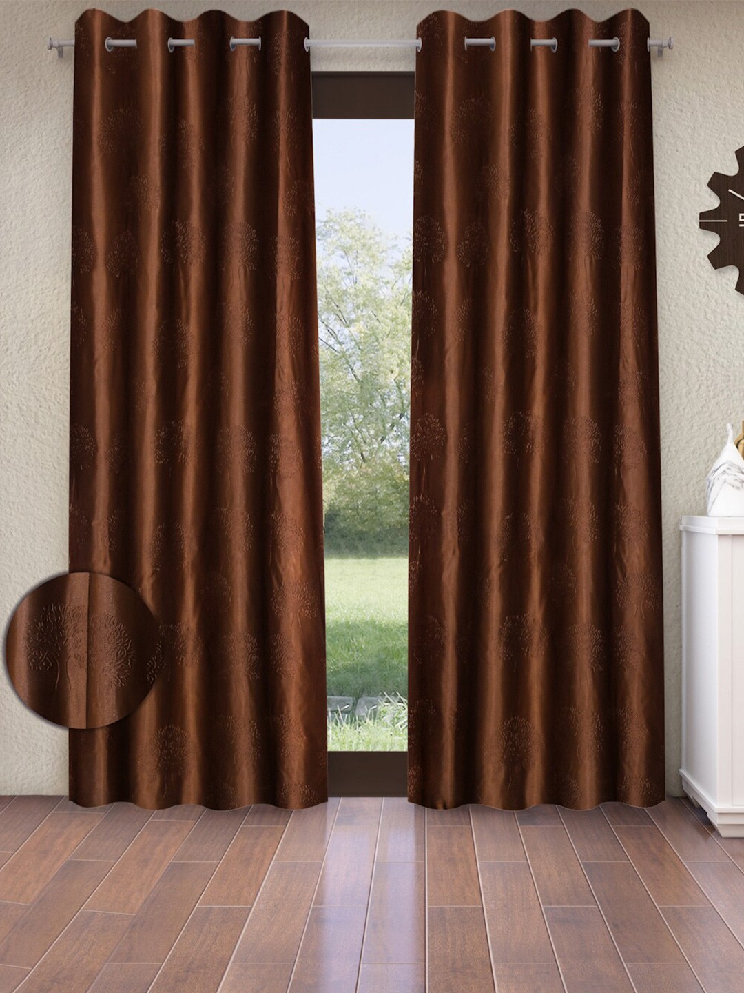 

Fashion String Brown Set of 2 Tree Embossed Window Curtains