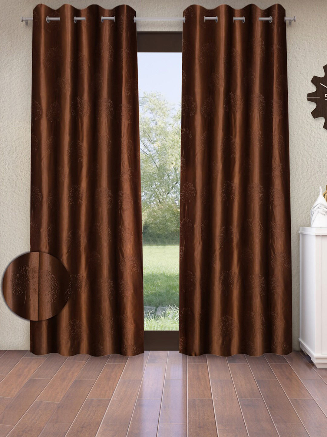

Fashion String Brown Set of 2 Tree Embossed Door Curtains