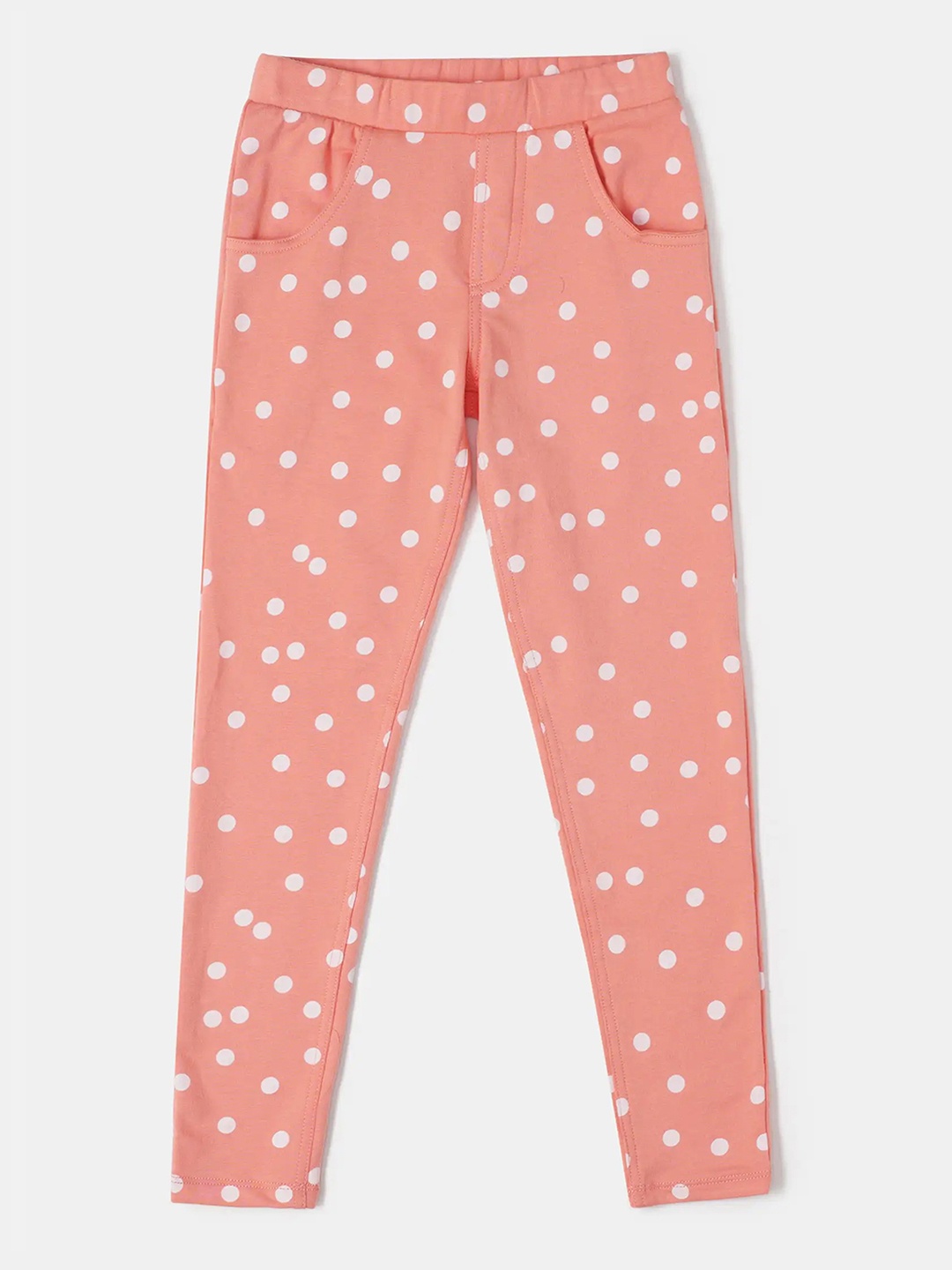 

Jockey Girls Cotton Slim Fit Printed Jeggings With Convenient Side Pockets-UG37, Peach