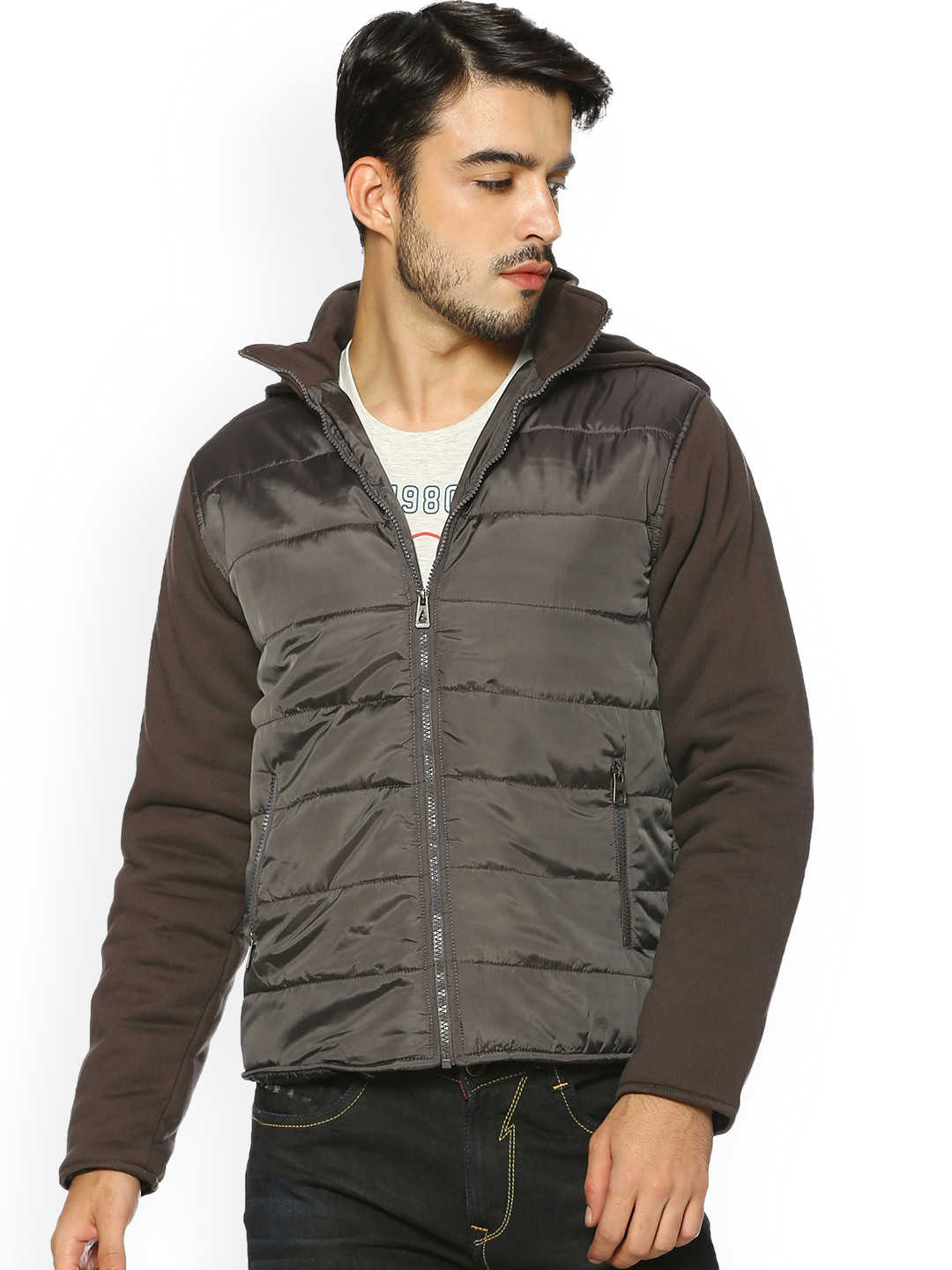 

Campus Sutra Men Olive Green Solid Quilted Jacket