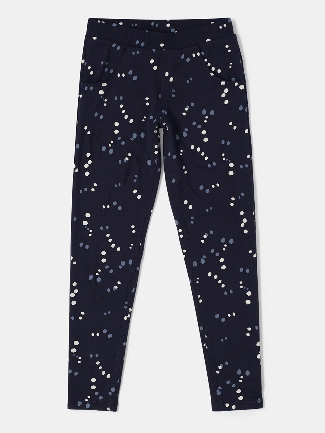 

Jockey Girls Cotton Slim Fit Printed Jeggings With Convenient Side Pockets-UG37, Navy blue