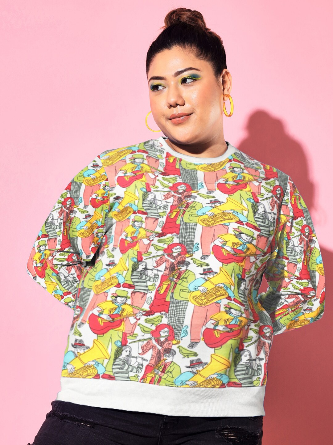 

BEYOUND SIZE - THE DRY STATE Women Plus Size Printed Fleece Sweatshirt, Beige