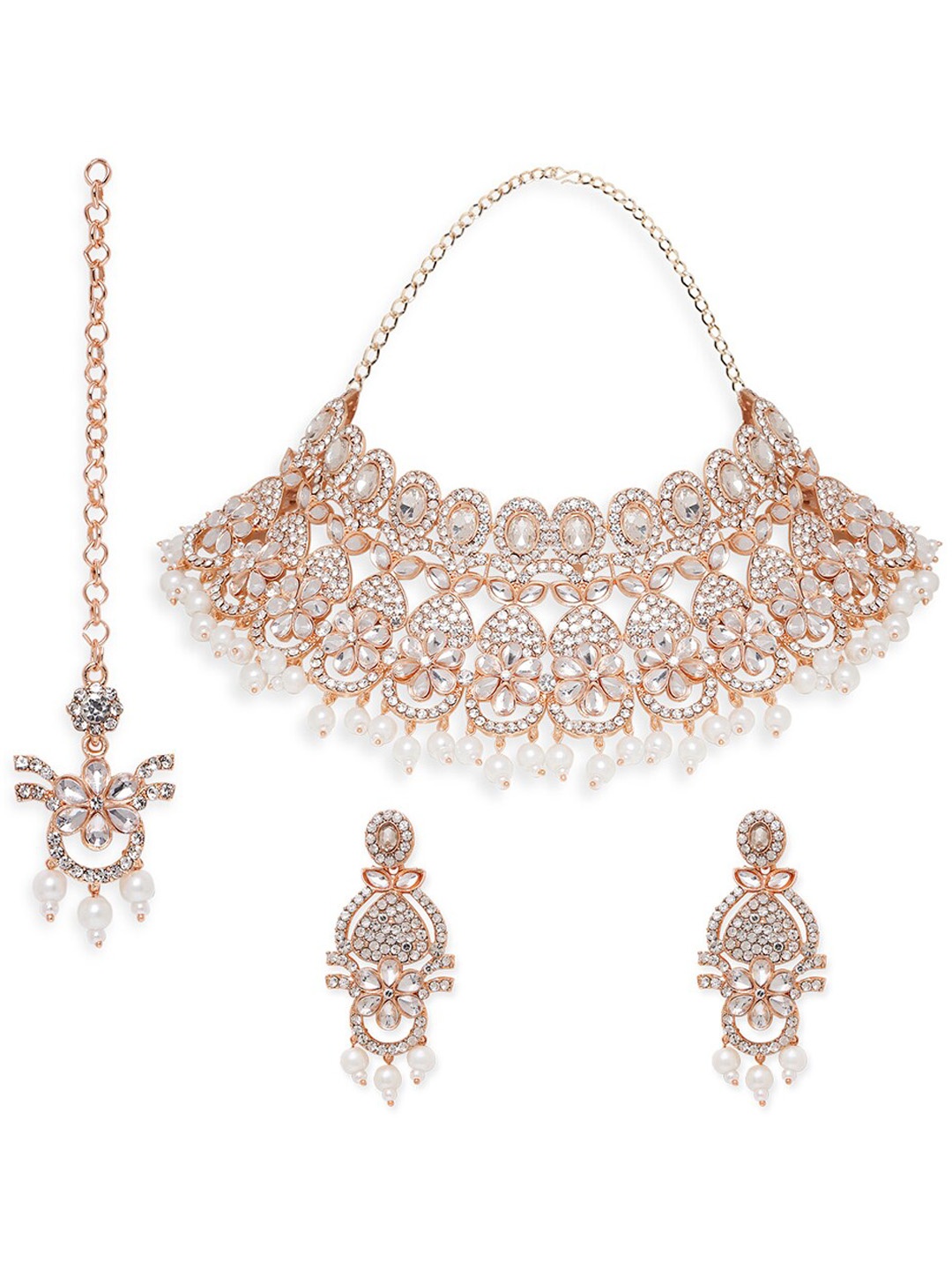 

VATSALYA creation Women Rose Gold-Plated Stone Studded & Beaded Jewellery Set