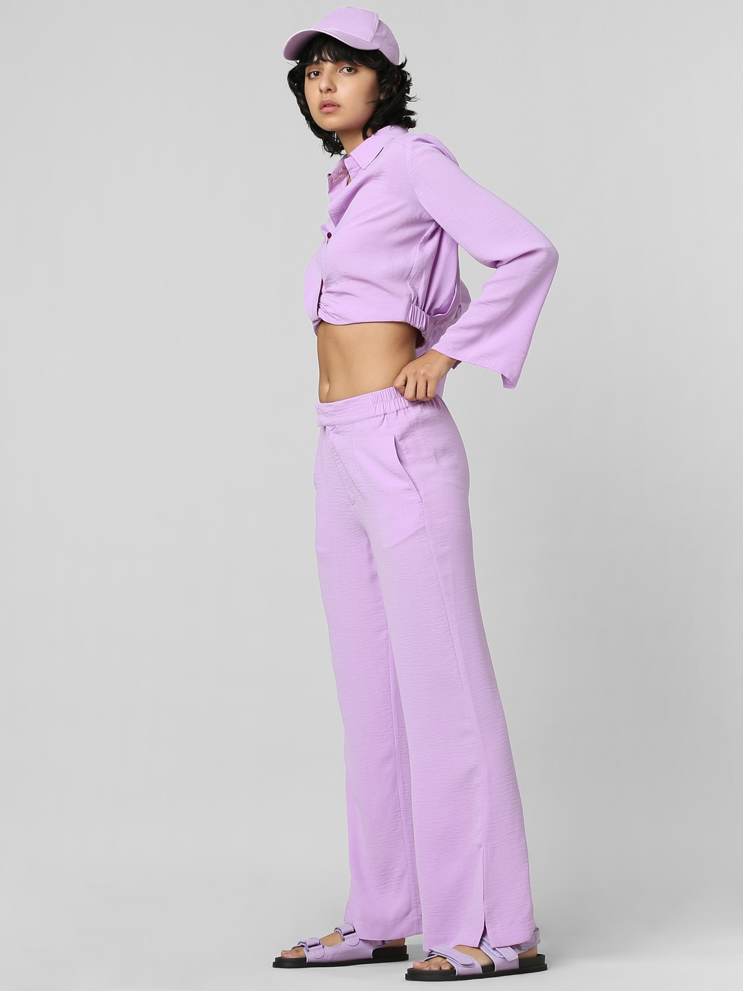 

ONLY Women Flared High-Rise Cotton Trousers, Lavender