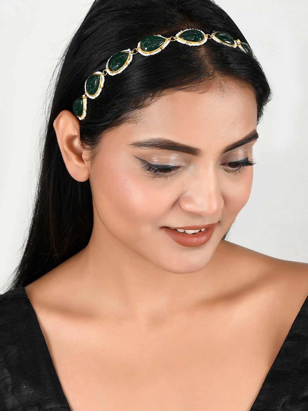 

Silvermerc Designs Gold-Plated & Bead Studded Head Jewellery, Green