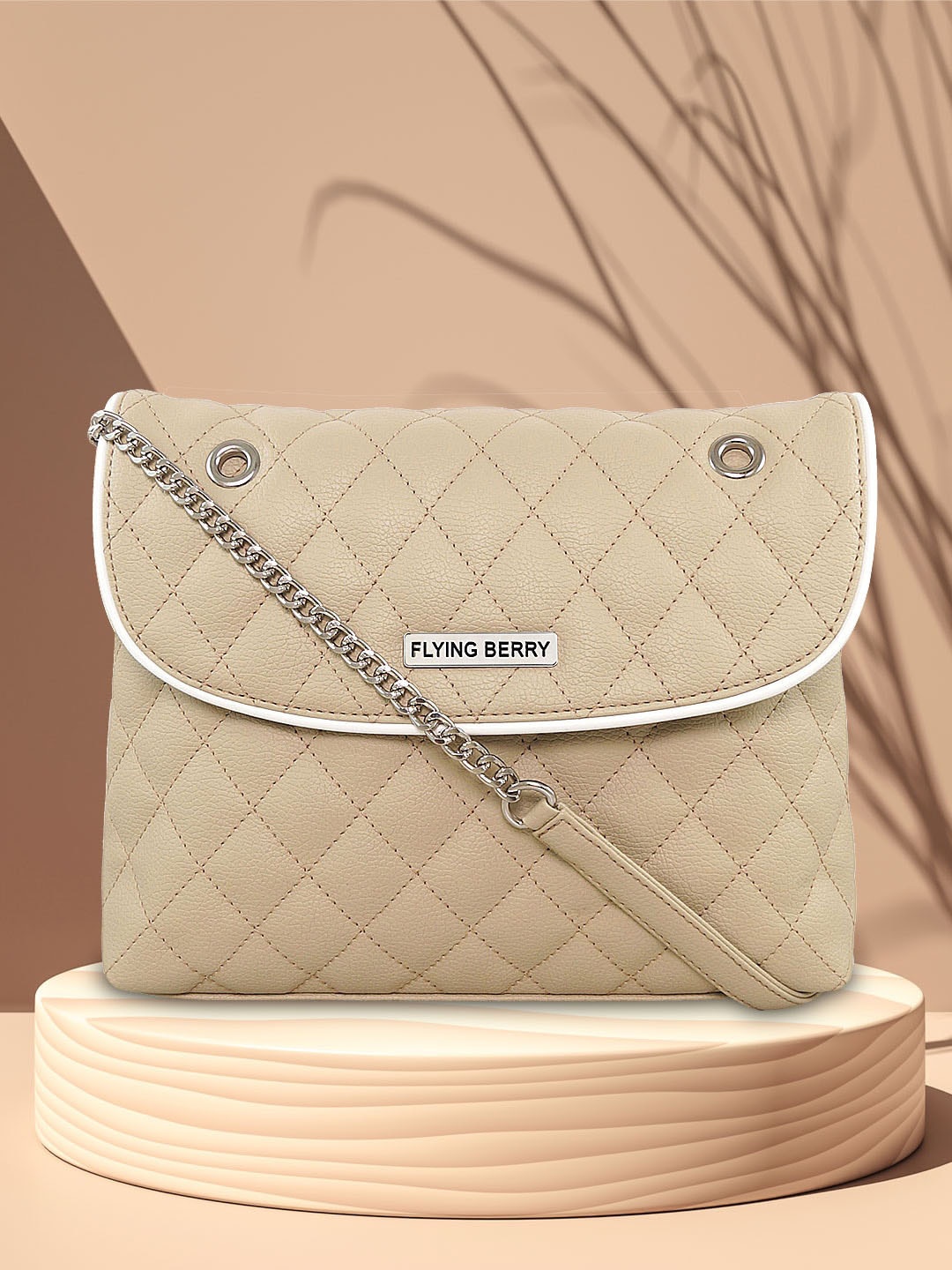 

FLYING BERRY Quilted Sling Bag Handbags, Beige