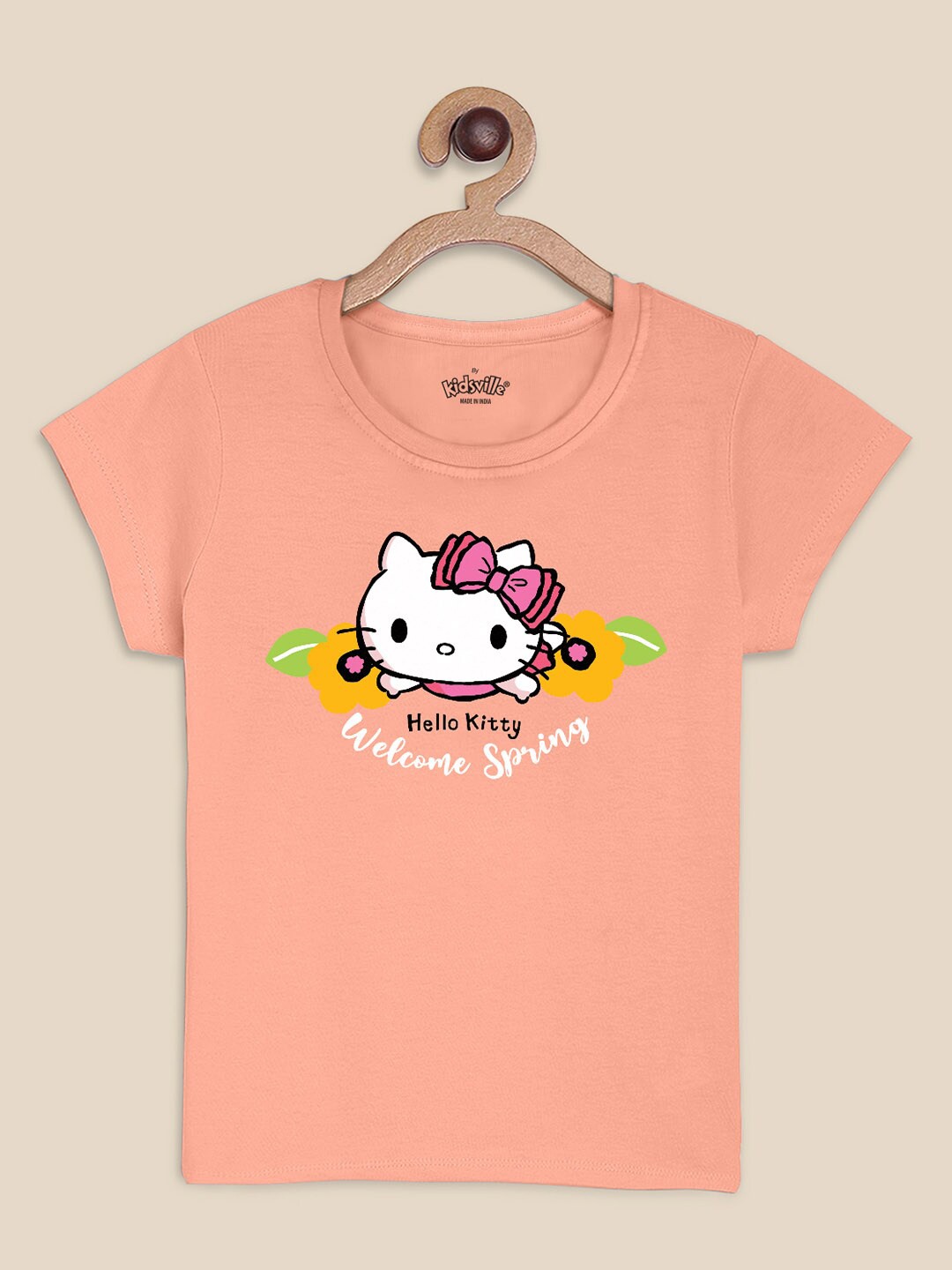 

Kids Ville Girls Hello Kitty Printed Cotton T-shirt, Peach