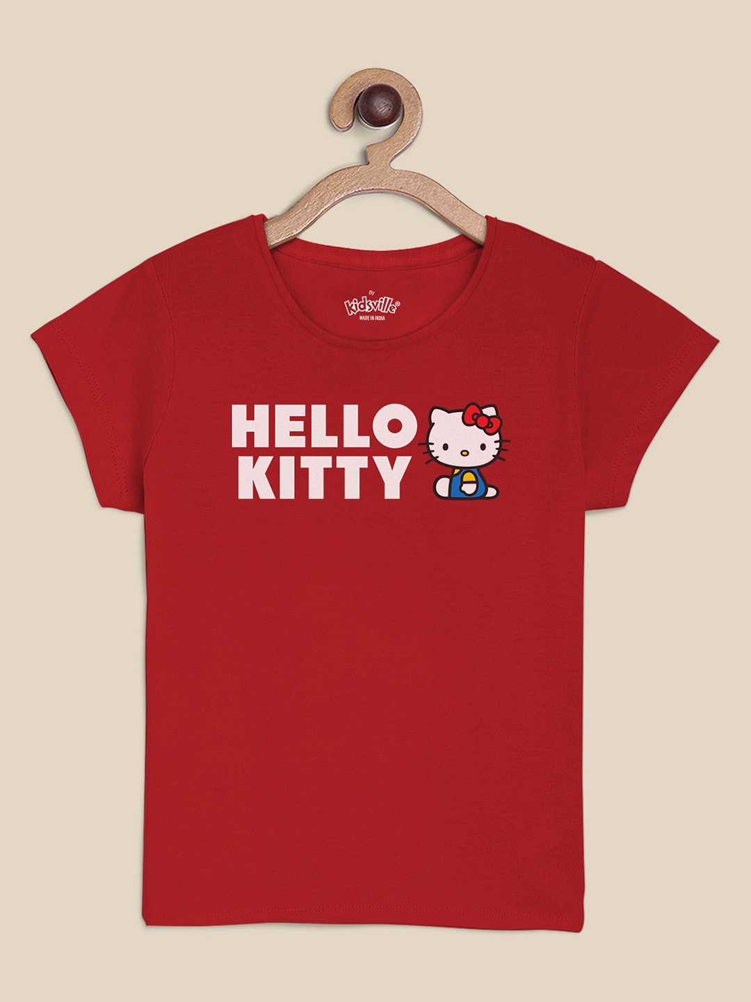 

Kids Ville Girls Cotton Typography Hello Kitty Printed T-shirt, Red