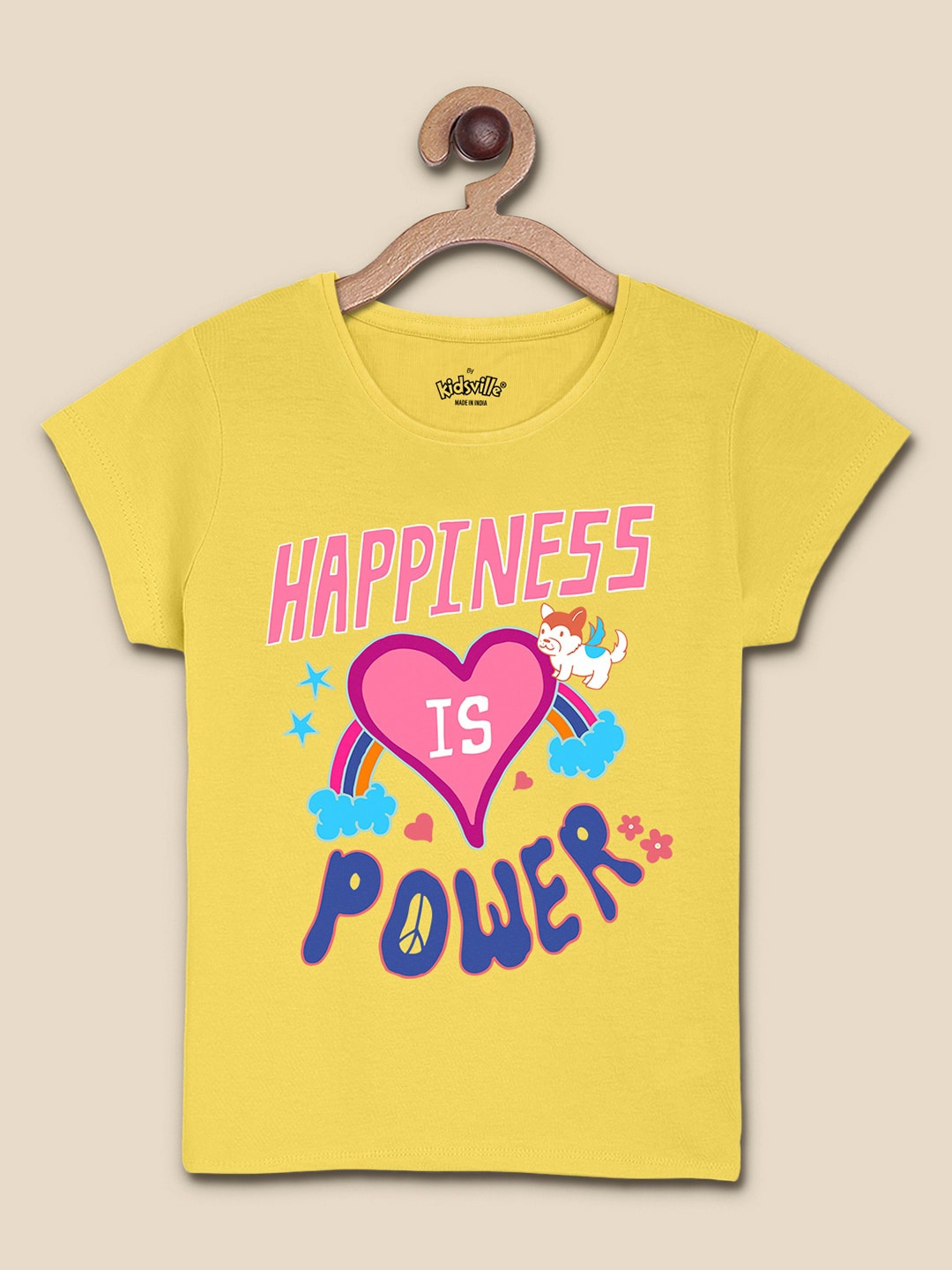 

Kids Ville Girls Cotton Typography Printed T-shirt, Yellow