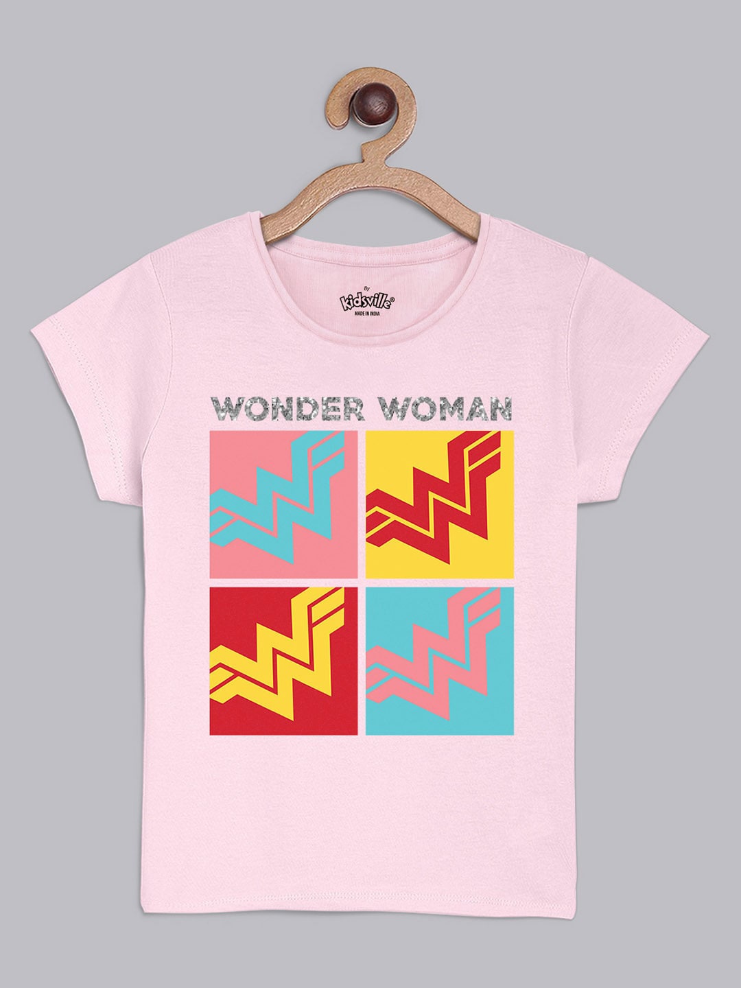 

Kids Ville Girls Cotton Wonder Woman Printed T-shirt, Pink