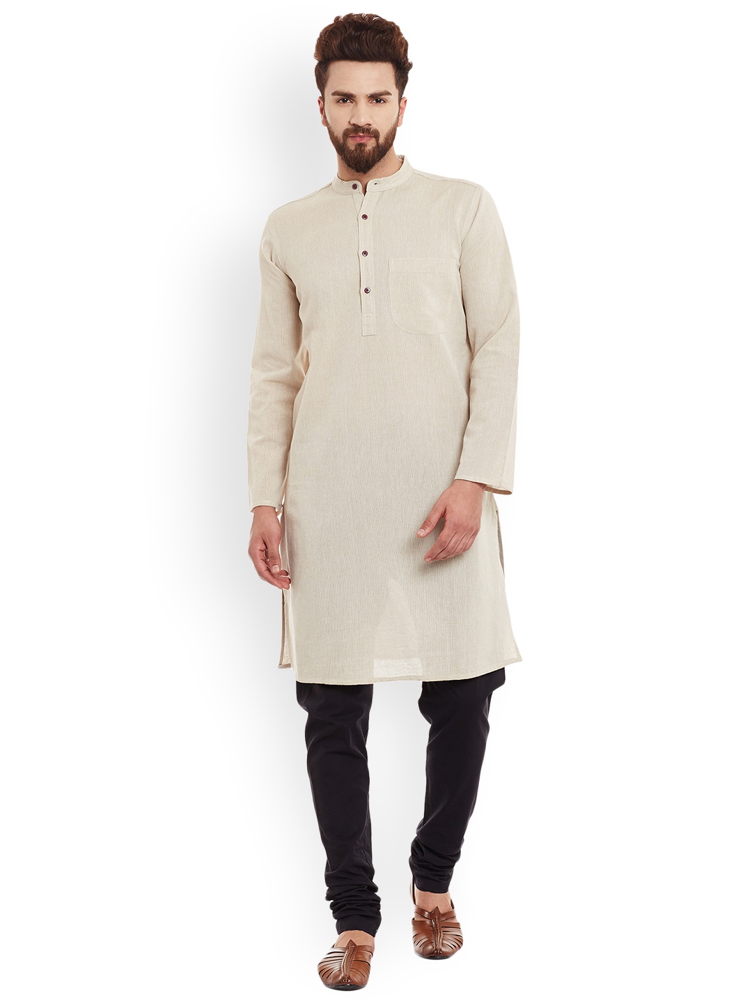 

even Men Beige Solid Straight Kurta