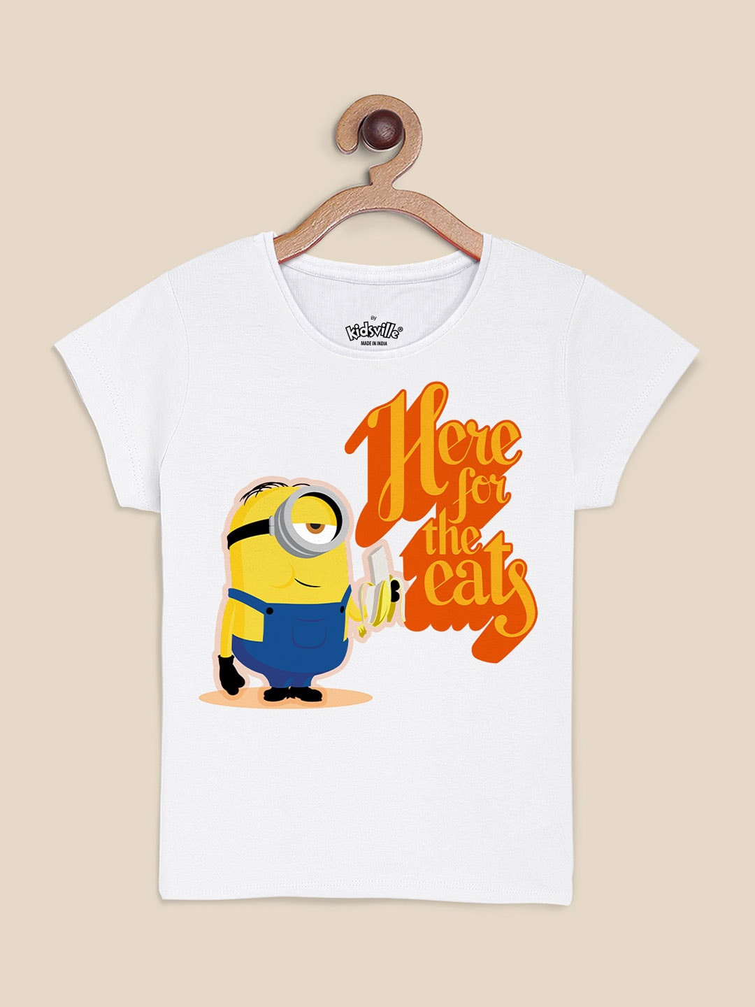 

Kids Ville Girls Minions Printed Cotton T-shirt, White