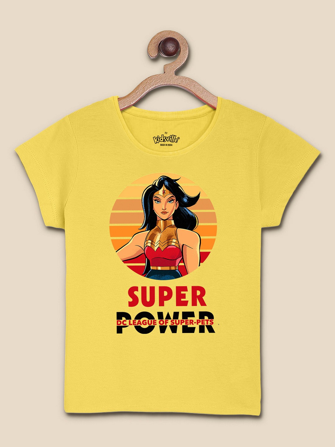 

Kids Ville Girls Wonder Woman Printed T-shirt, Yellow