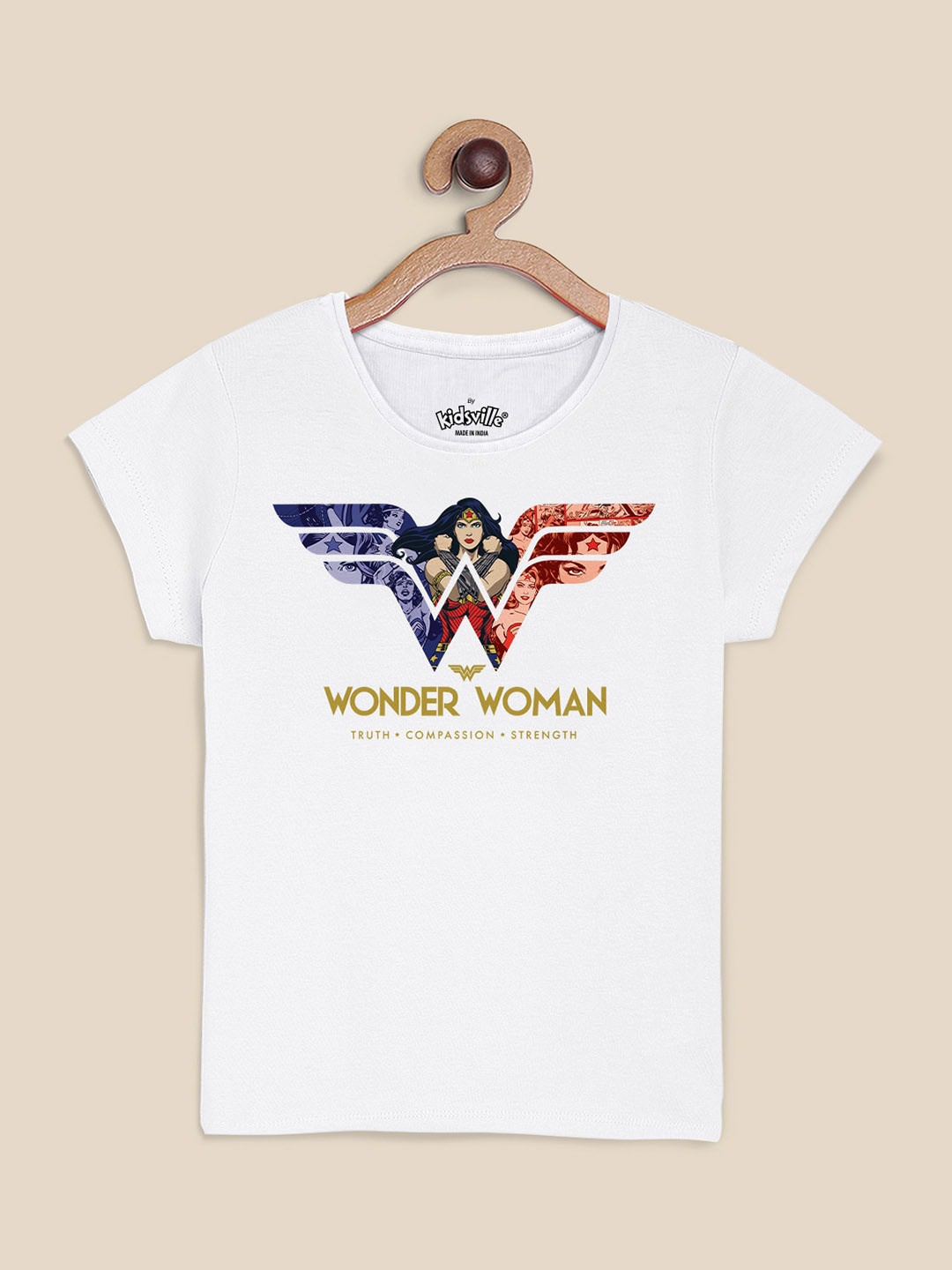 

Kids Ville Girls Typography Wonder Woman Printed T-shirt, White