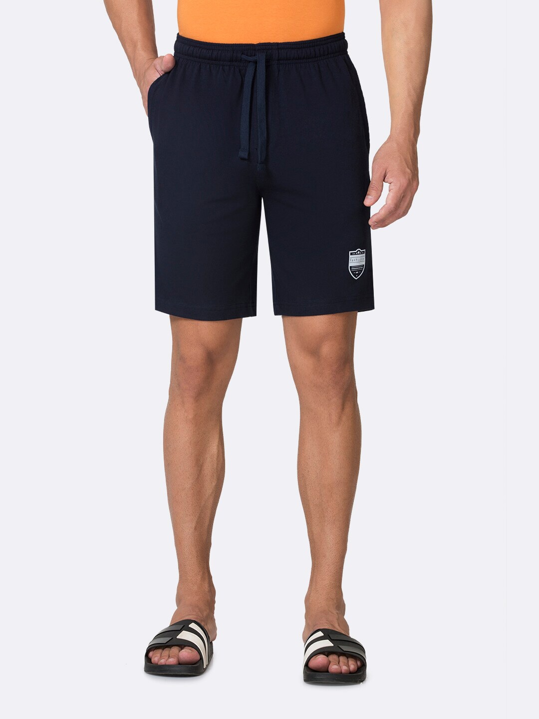 

Van Heusen Men Mid-Rise Pure Cotton Lounge Shorts, Navy blue