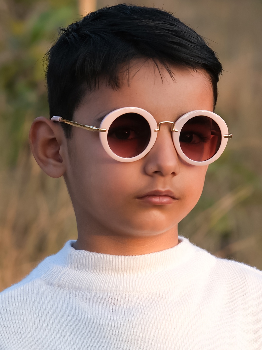 

DukieKooky Unisex Kids Grey Lens & Pink Round Sunglasses with UV Protected Lens, Brown