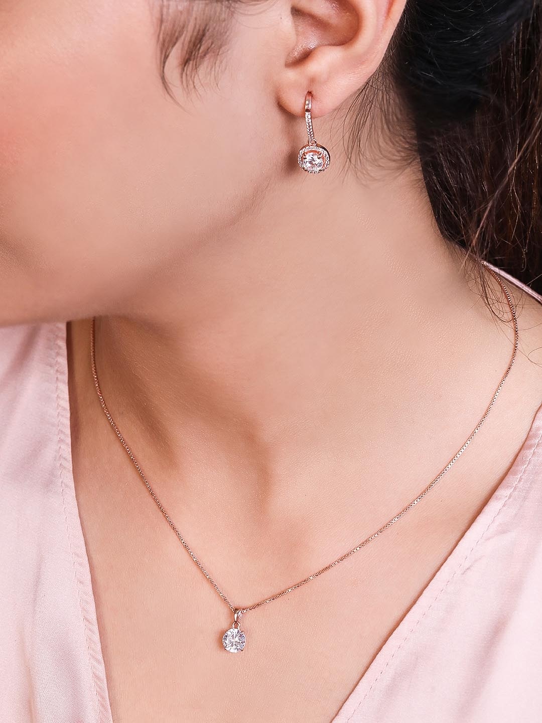 

Zavya Sterling Silver Rose-Gold Plated Cubic Zirconia Studded Jewellery Set