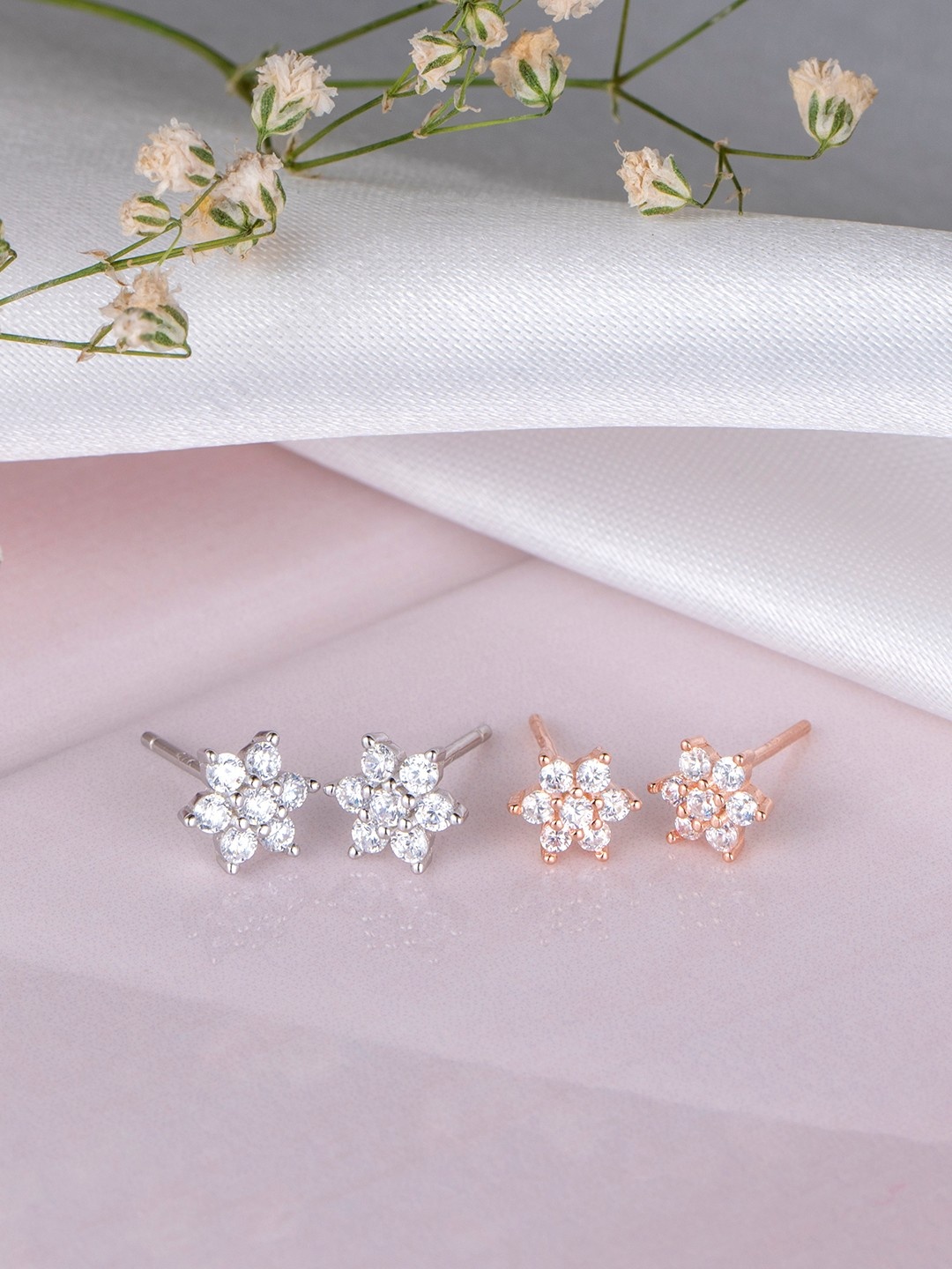 

Zavya Set Of 2 Sterling Silver Rhodium-Plated Floral Studs Earrings