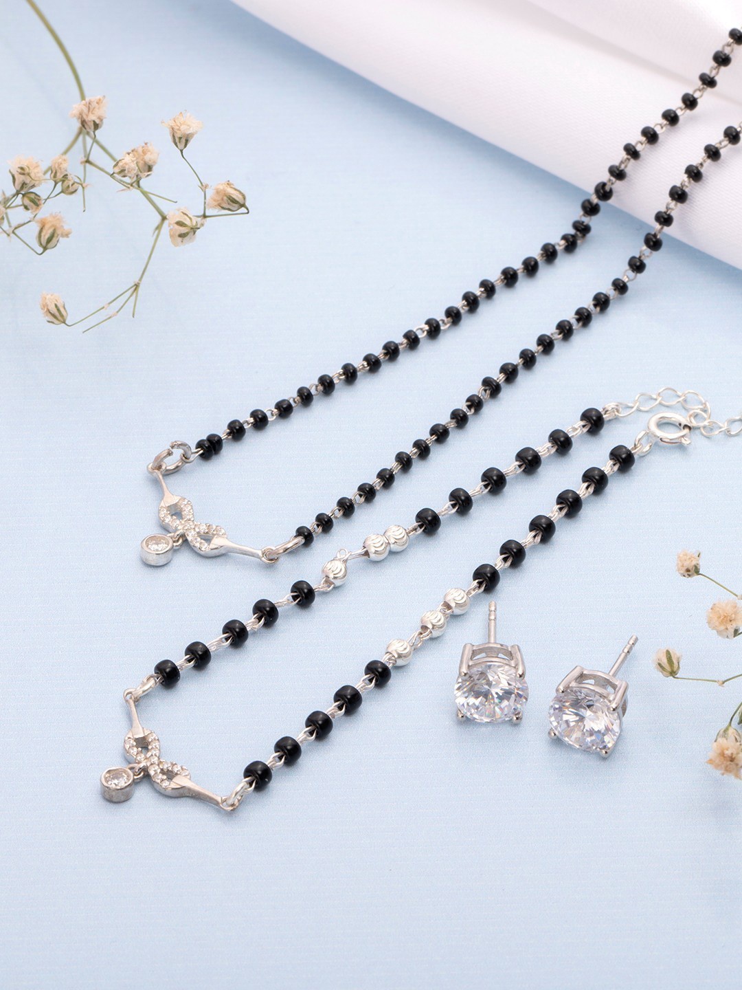 

Zavya Rhodium Plated Cubic Zirconia Studded Jewellery Set, Silver