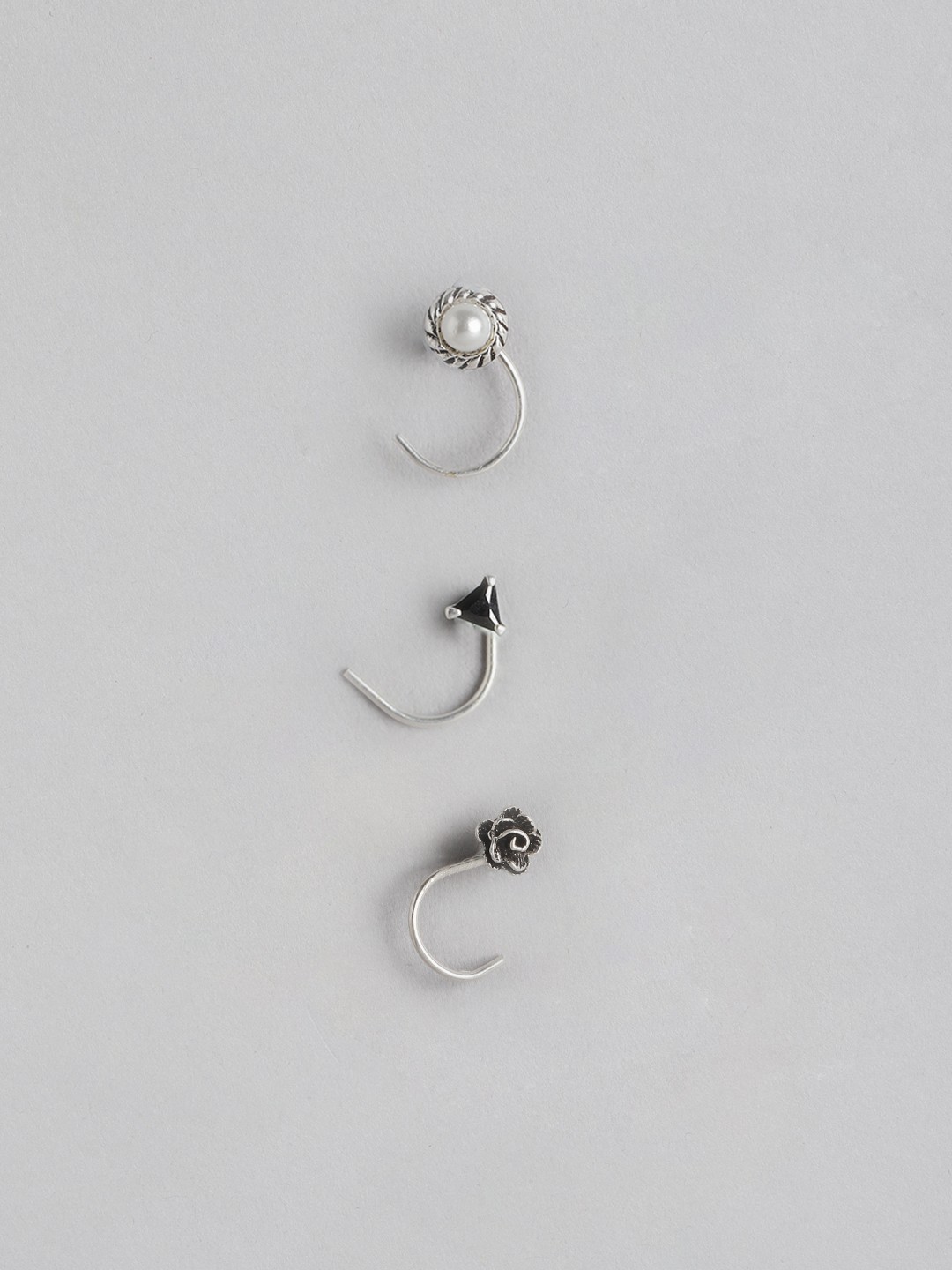 

Zavya Pack Of 3 Silver-Plated Sterling Silver Cubic Zirconia Studded Nosepin