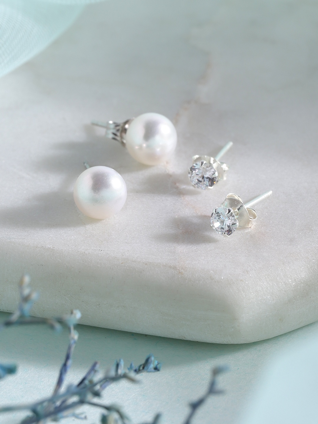 

Zavya Set Of 2 Sterling Silver Rhodium-Plated Circular Studs Earrings