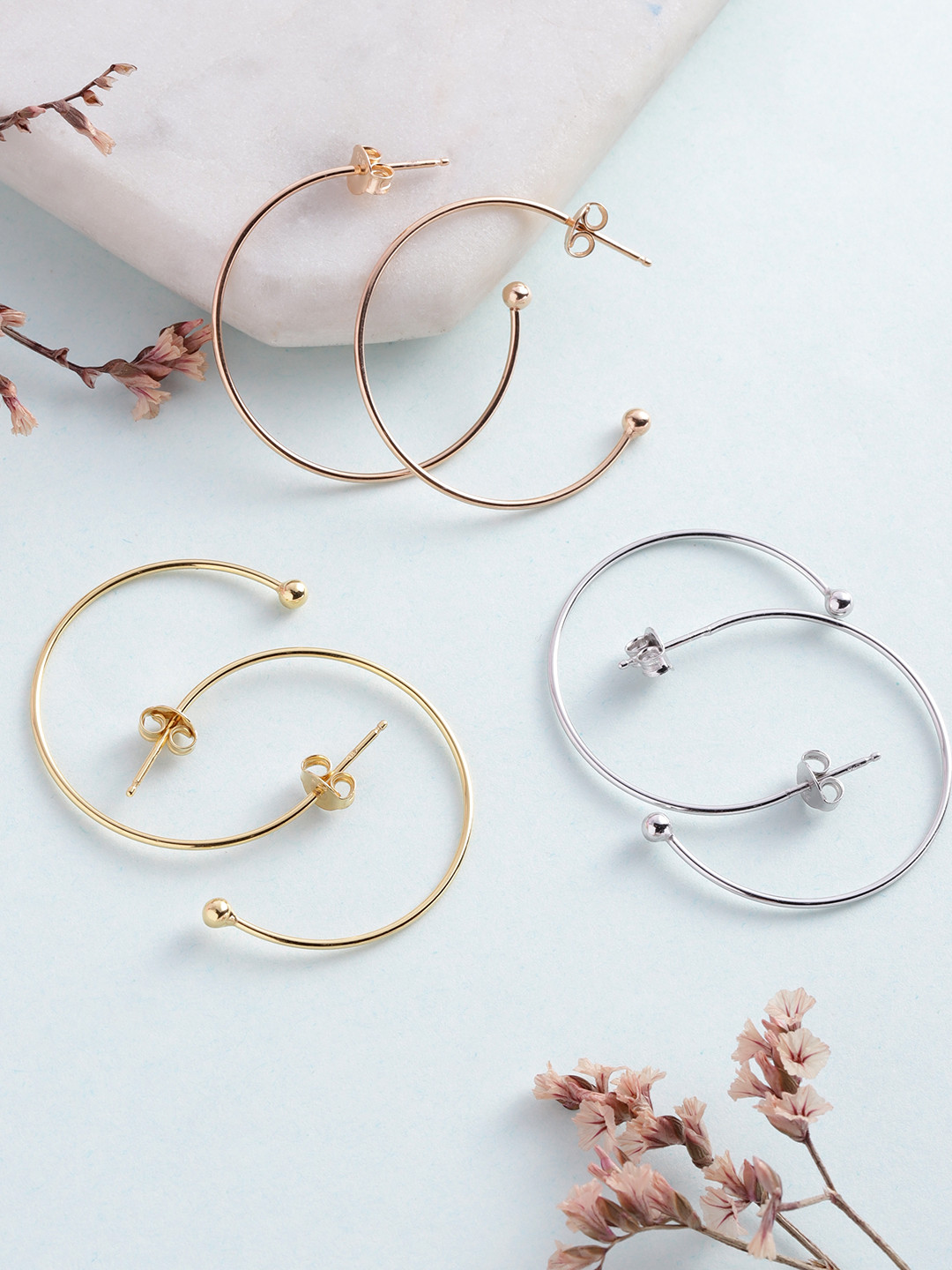 

Zavya Set Of 3 92.5 Sterling Silver Rhodium-Plated Circular Half Hoop Earrings