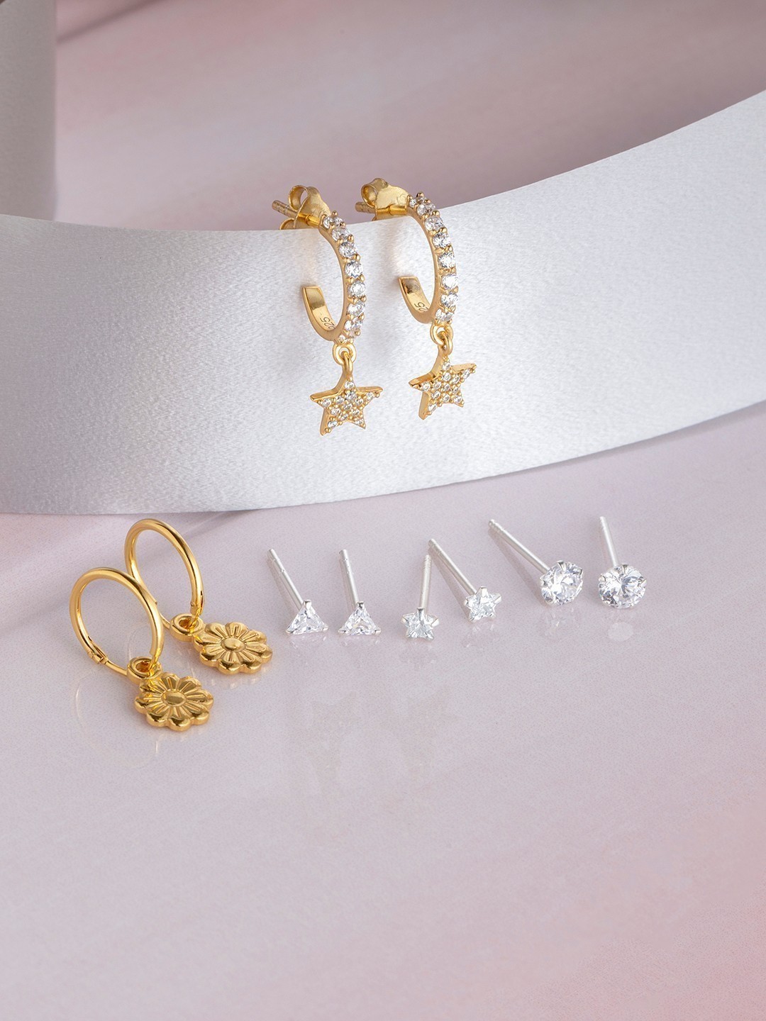 

Zavya Set Of 5 Sterling Silver Rhodium-Plated Star Shaped Half Hoop Earrings