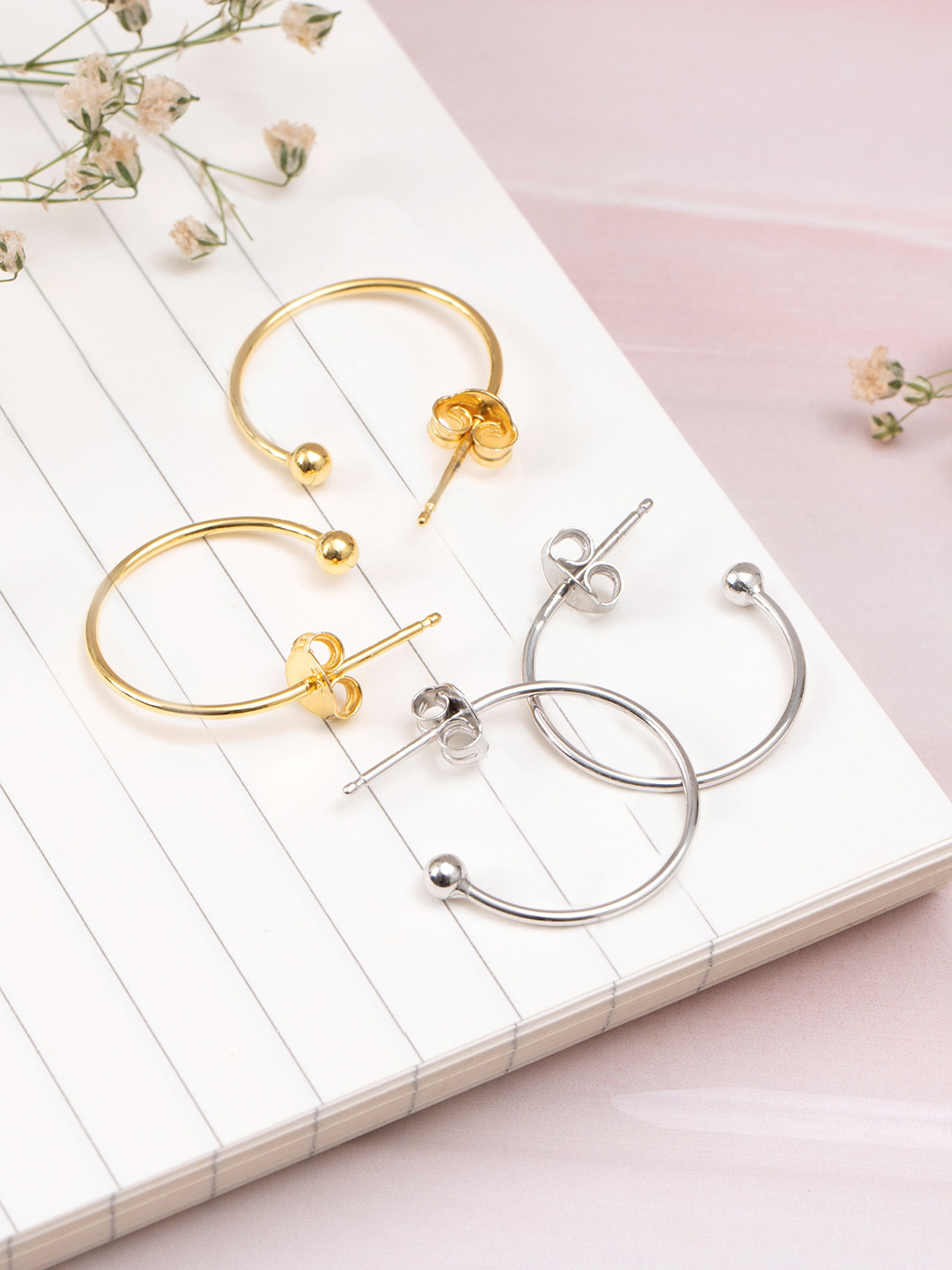 

Zavya Set Of 2 Sterling Silver Rhodium-Plated Circular Half Hoop Earrings