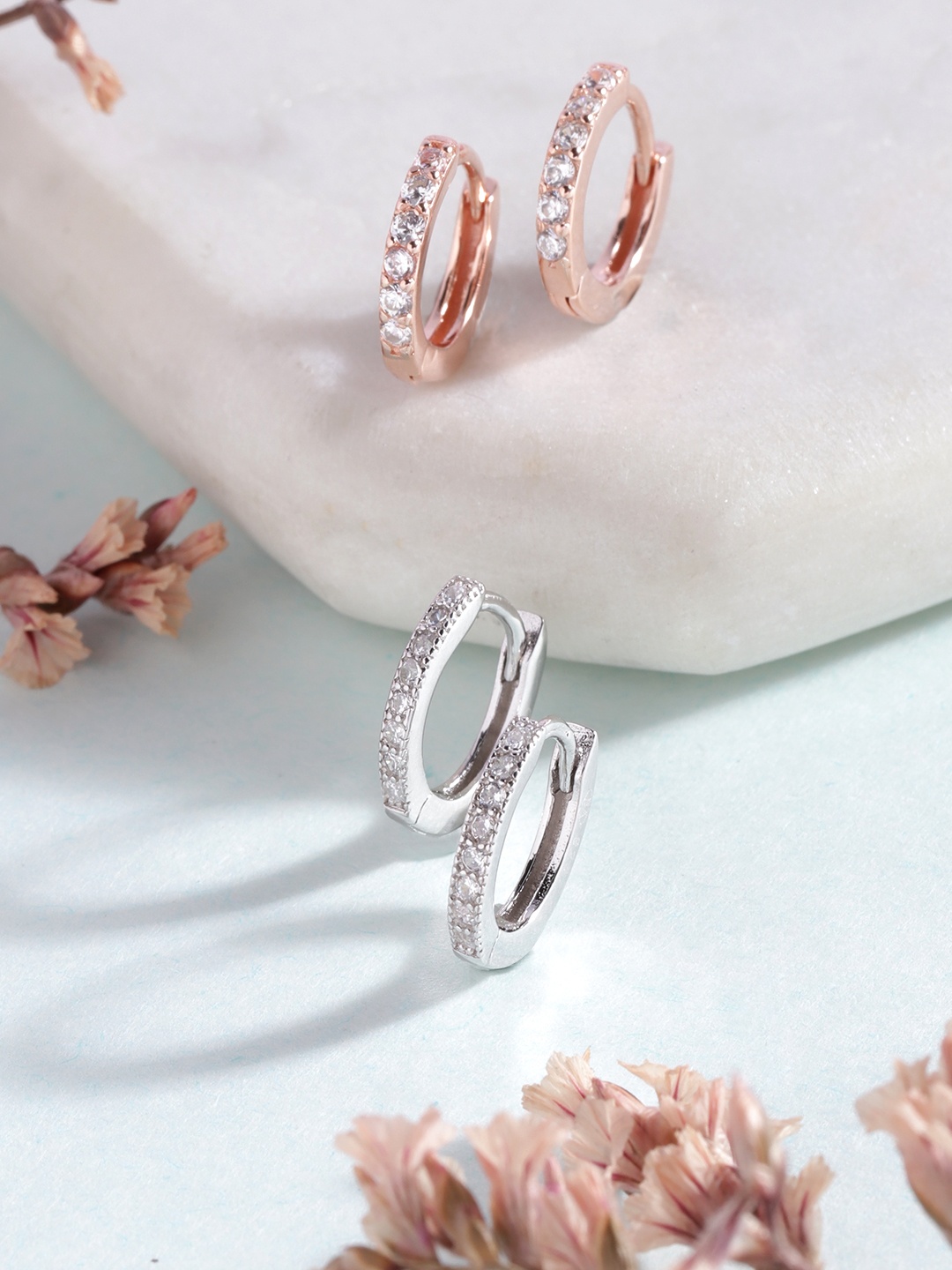

Zavya Set Of 2 Sterling Silver Rhodium-Plated Circular Hoop Earrings