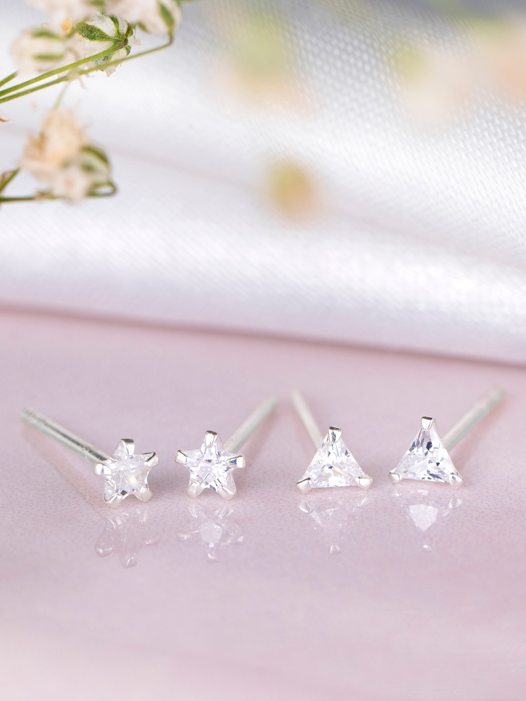 

Zavya Set Of 2 Sterling Silver Rhodium-Plated Star Shaped Studs Earrings