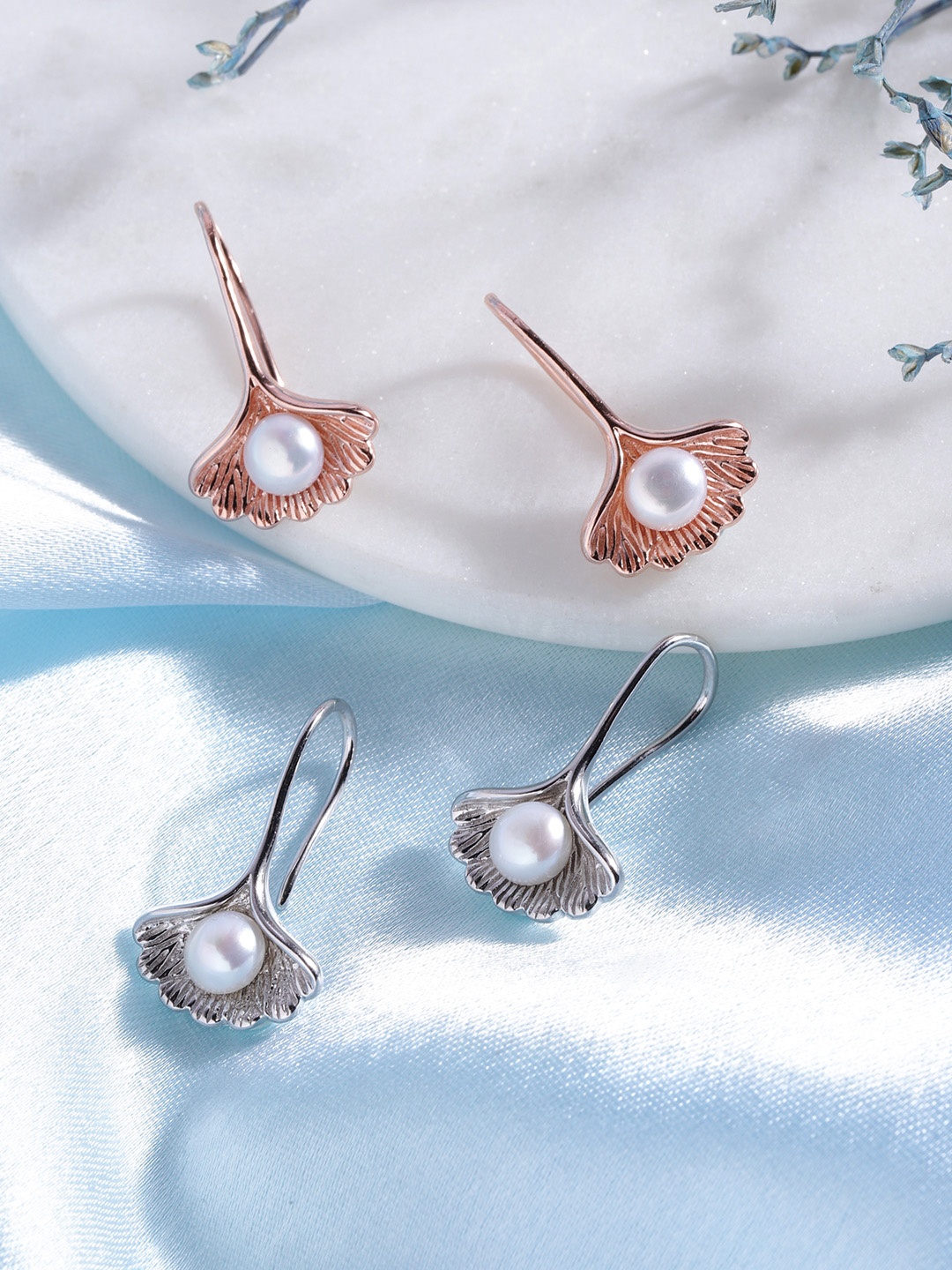 

Zavya Set Of 2 Sterling Silver Rhodium-Plated Teardrop Shaped Drop Earrings