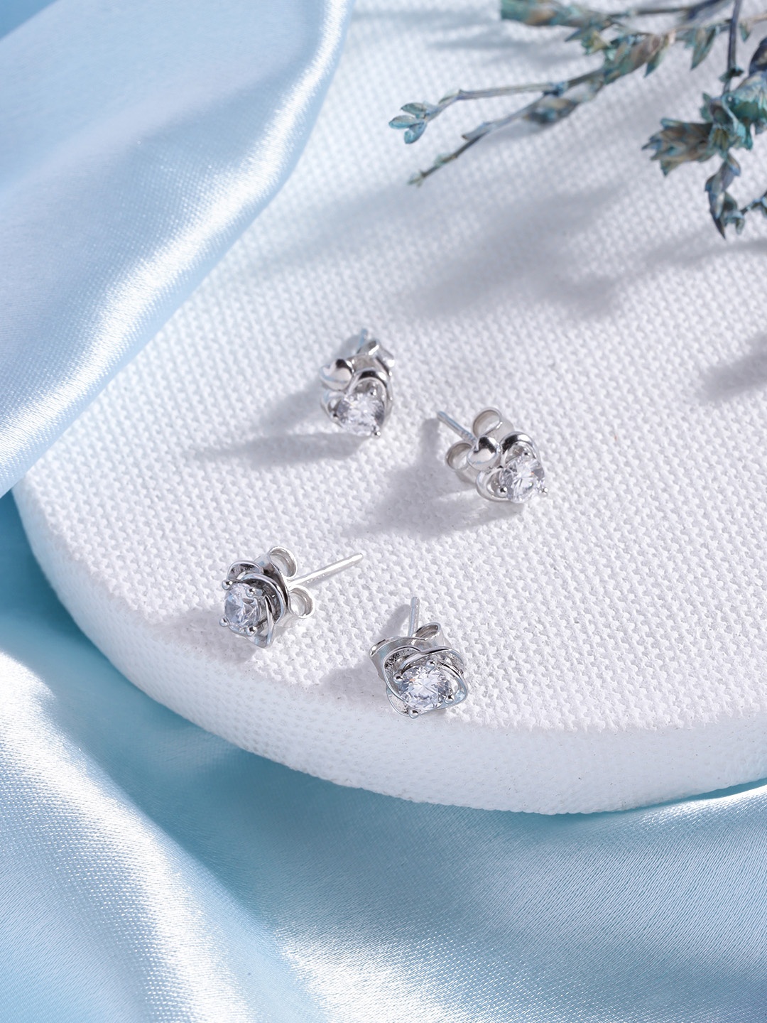 

Zavya Set Of 2 Sterling Silver Rhodium-Plated Heart Shaped Studs Earrings