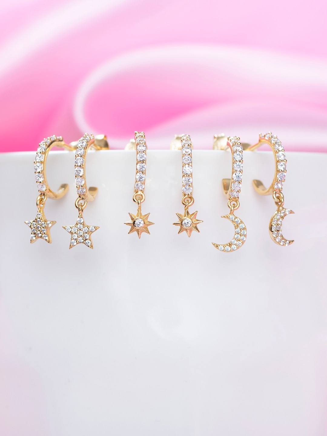 

Zavya Set Of 3 Sterling Silver Gold-Plated Circular Hoop Earrings