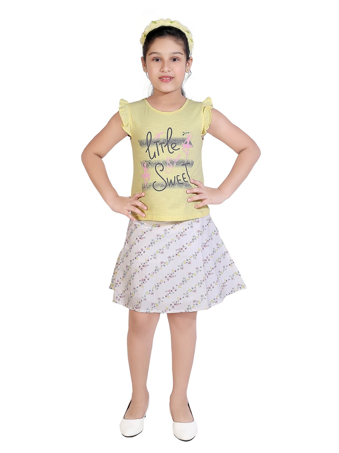 

Tiny Girl Girls Printed Top with Skirt, Yellow